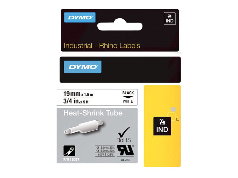 Dymo RhinoPRO Heat shrink tubing - Polyolefin - Schwarz auf Weiß - Rolle (1,9 cm x 1,5 m)