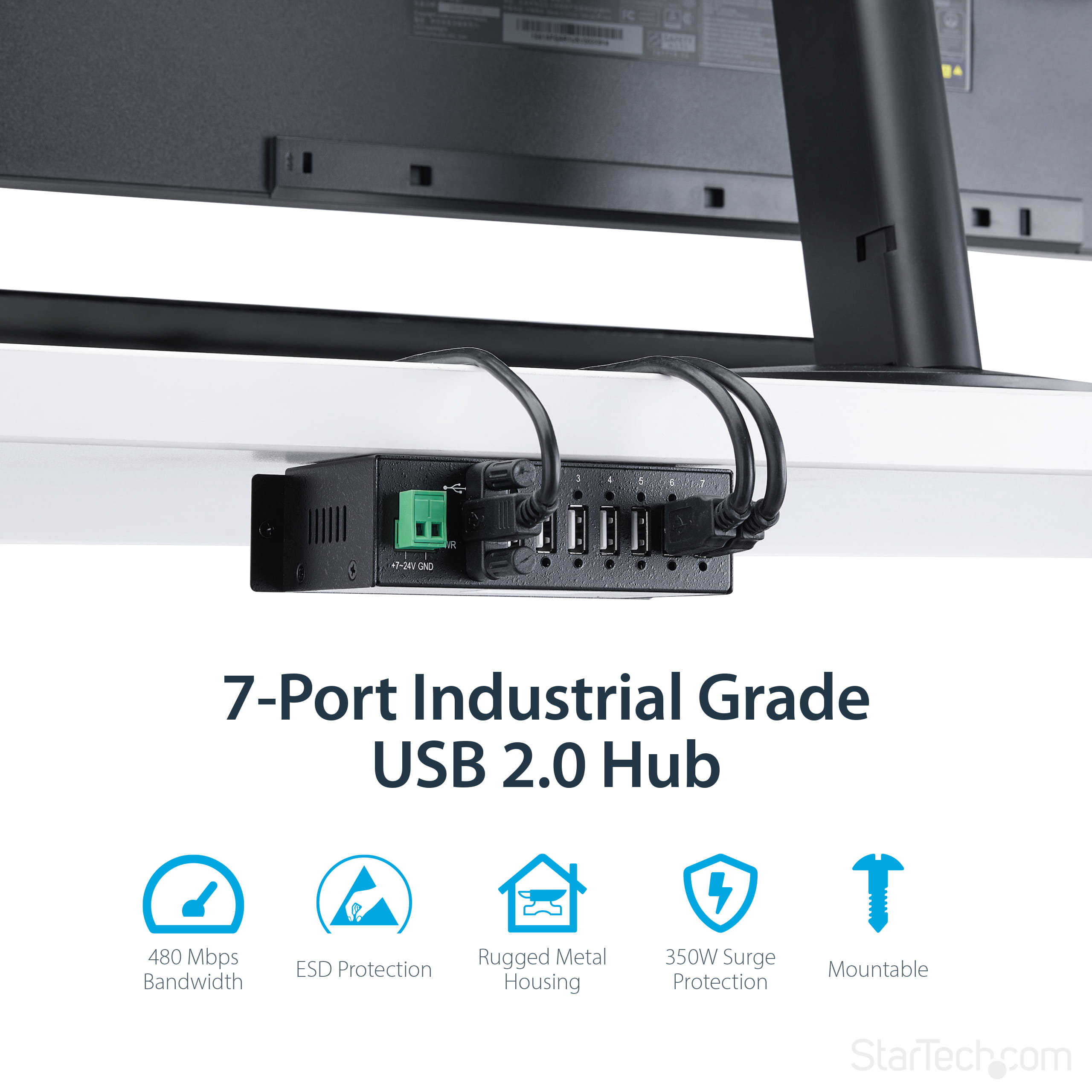 StarTech.com Industrieller montierbarer 7 Port USB 2.0 Hub