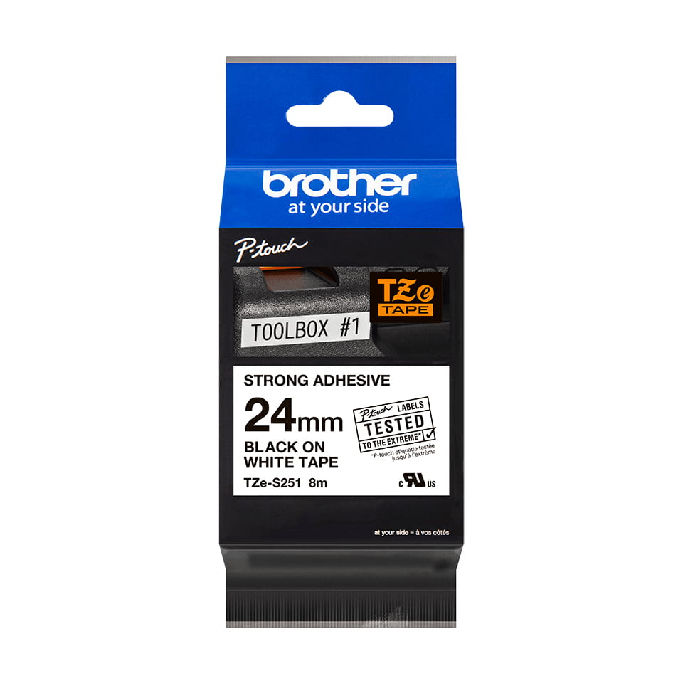 Brother TZe-S251 - Extra starker Klebstoff - Schwarz auf Weiß - Rolle (2,4 cm x 8 m)