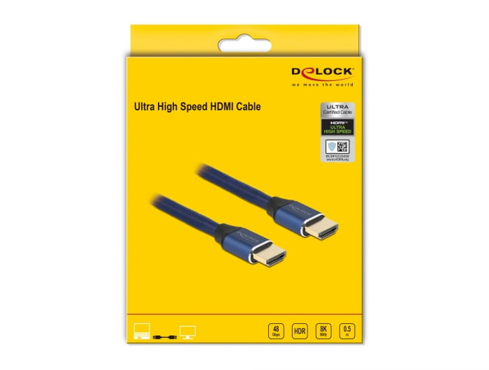 Delock Ultra High Speed - HDMI-Kabel - HDMI männlich zu HDMI männlich - 50 cm - Dreifachisolierung - Blau - hauchvergoldete Kontakte, unterstützt 8K 60 Hz (7680 x 4320)