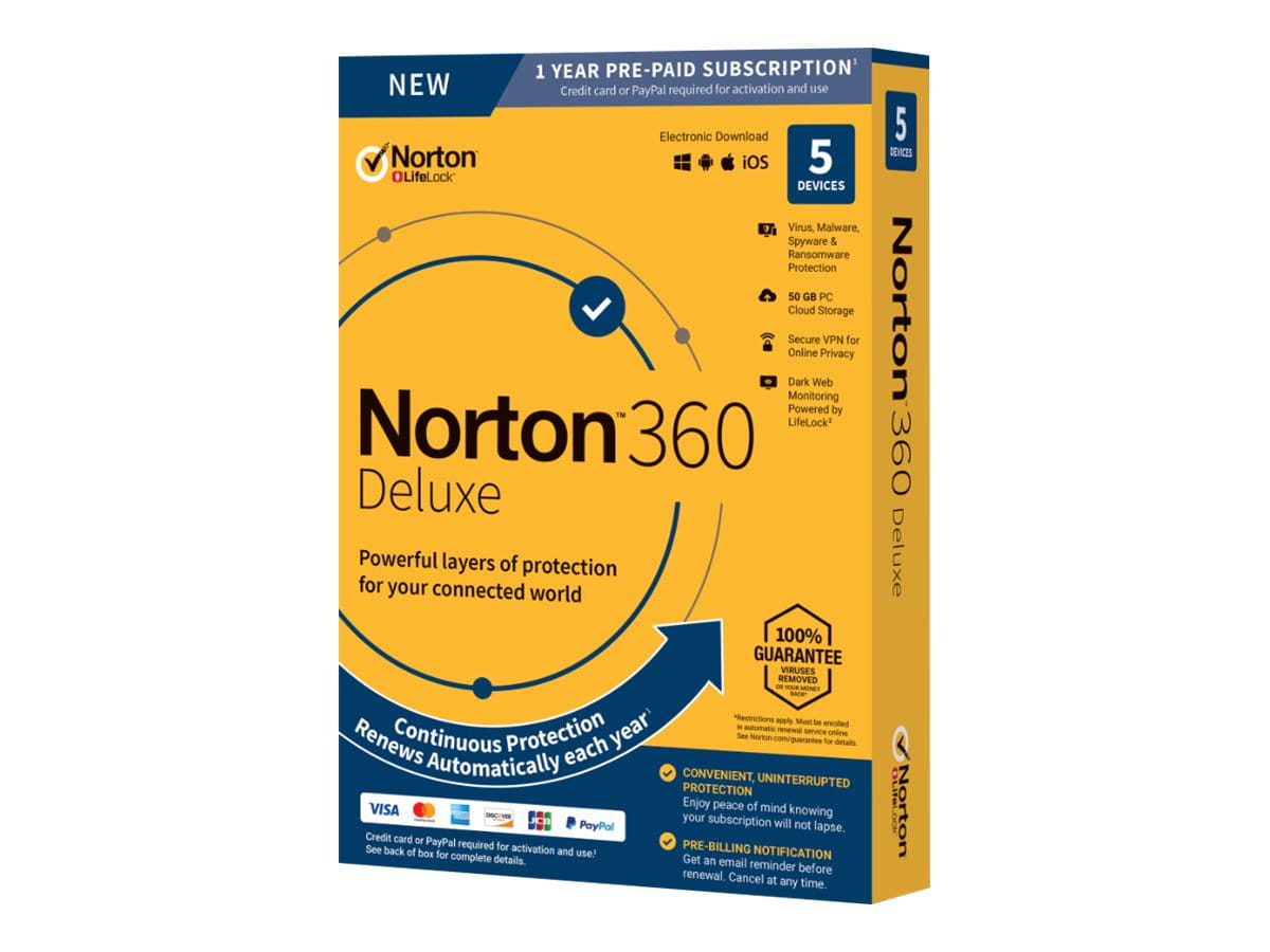 Norton 360 Deluxe - Box-Pack (1 Jahr) - 5 Peripheriegeräte, 50 GB Onlinespeicher