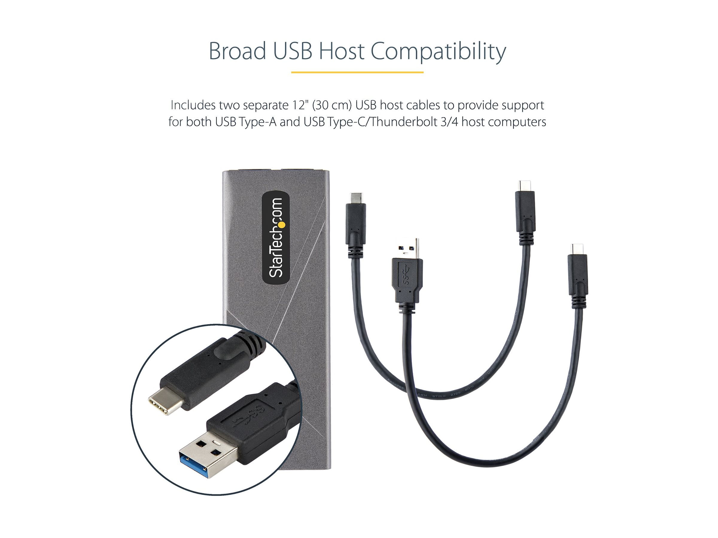 StarTech.com USB-C 10Gbps to M.2 NVMe or M.2 SATA SSD Enclosure, Tool-free M.2 PCIe/SATA NGFF SSD Enclosure, Portable Aluminum Case, USB Type-C & USB-A Host Cables, For 2230/2242/2260/2280 - Works w/ Thunderbolt 3 (M2-USB-C-NVME-SATA)