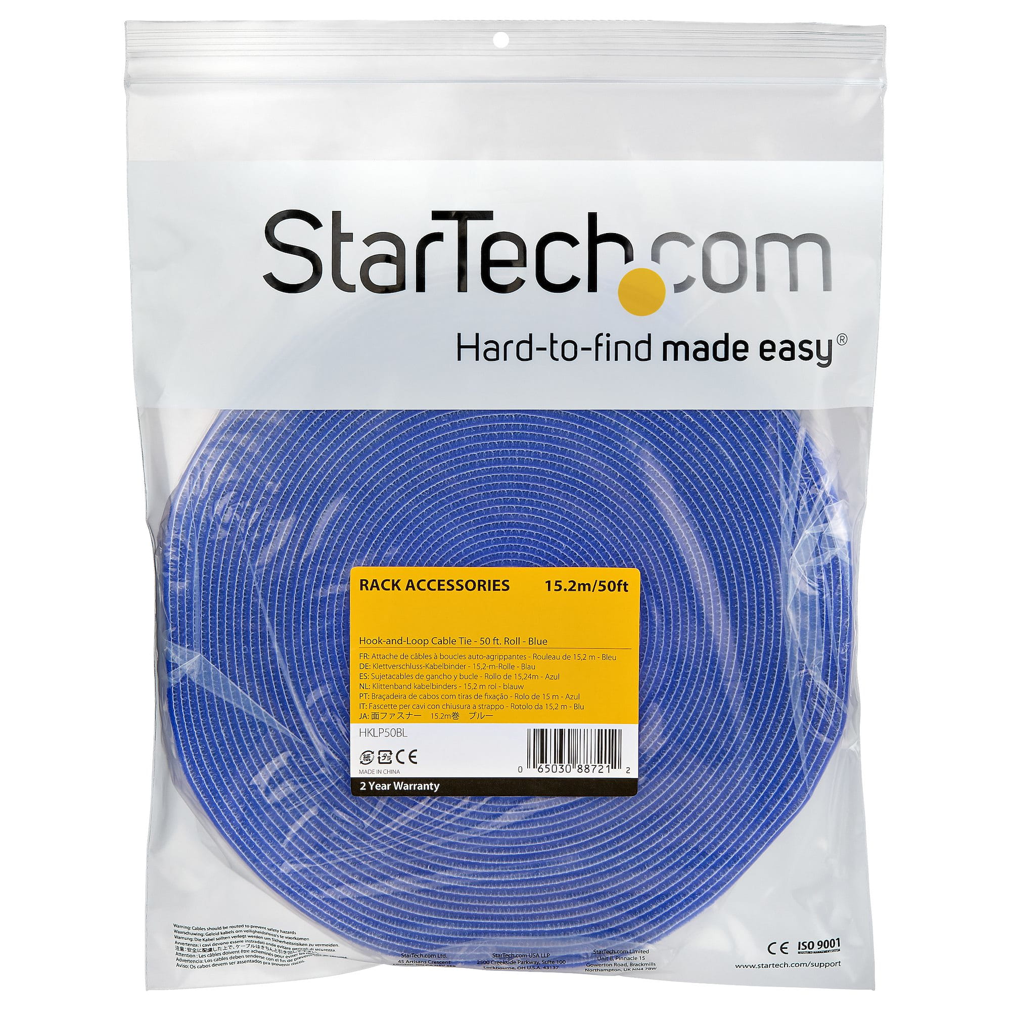 StarTech.com HKLP50BL Klettkabelbinder (15m, frei zuschneidbar & wiederverwendbar) blau
