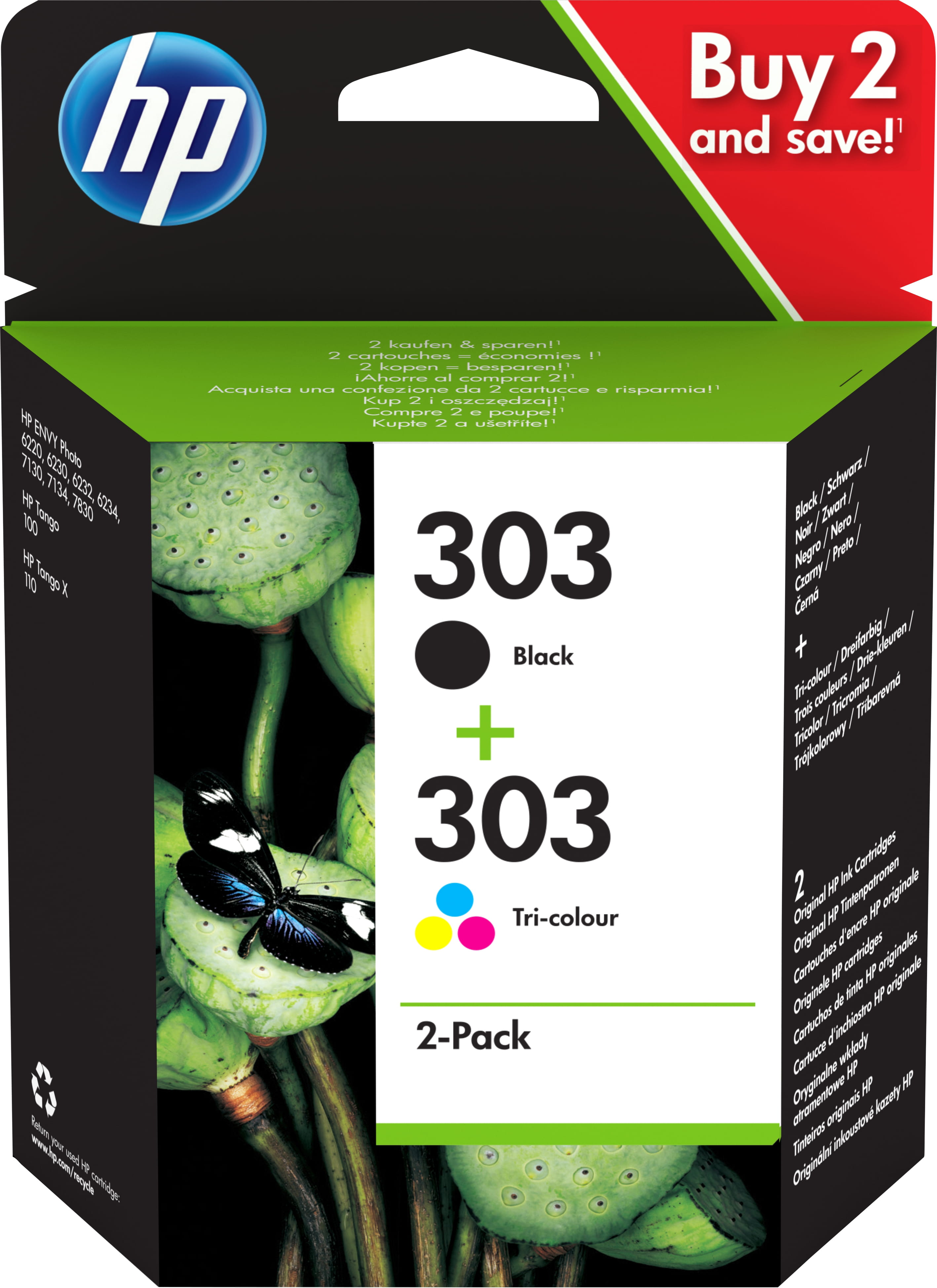 HP 303 - 2er-Pack - pigmentiertes Schwarz, Farbe (Cyan, Magenta, Gelb)