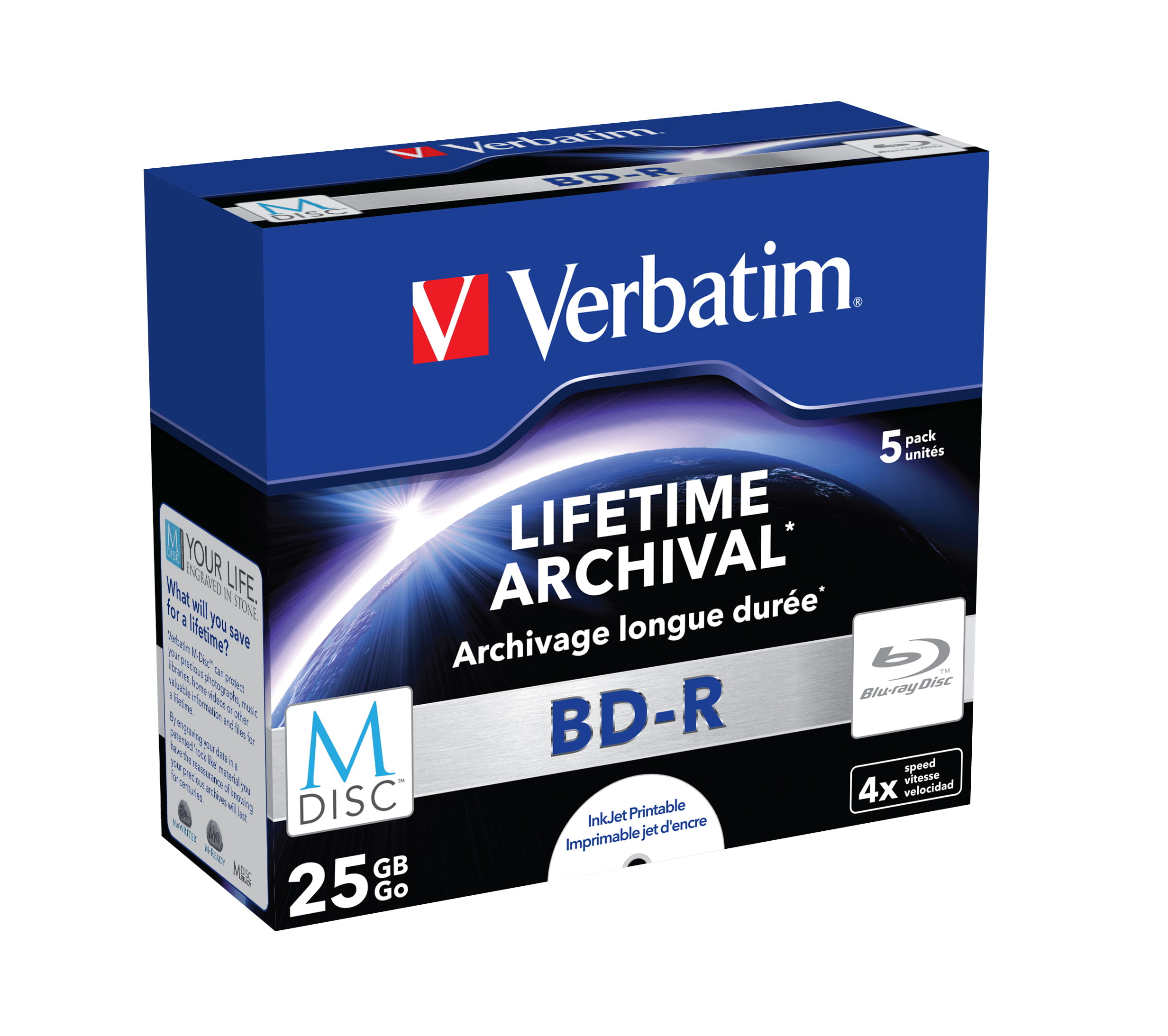 Verbatim M-Disc - 5 x BD-R - 25 GB 4x - mit Tintenstrahldrucker bedruckbare Oberfläche - Jewel Case (Schachtel)