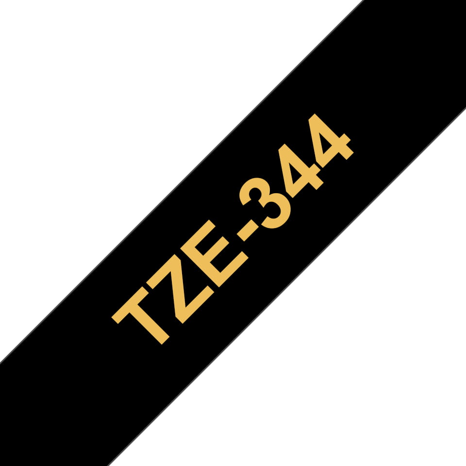 Brother TZe-344 - Standard-Klebstoff - gold auf schwarz - Rolle (1,8 cm x 8 m)