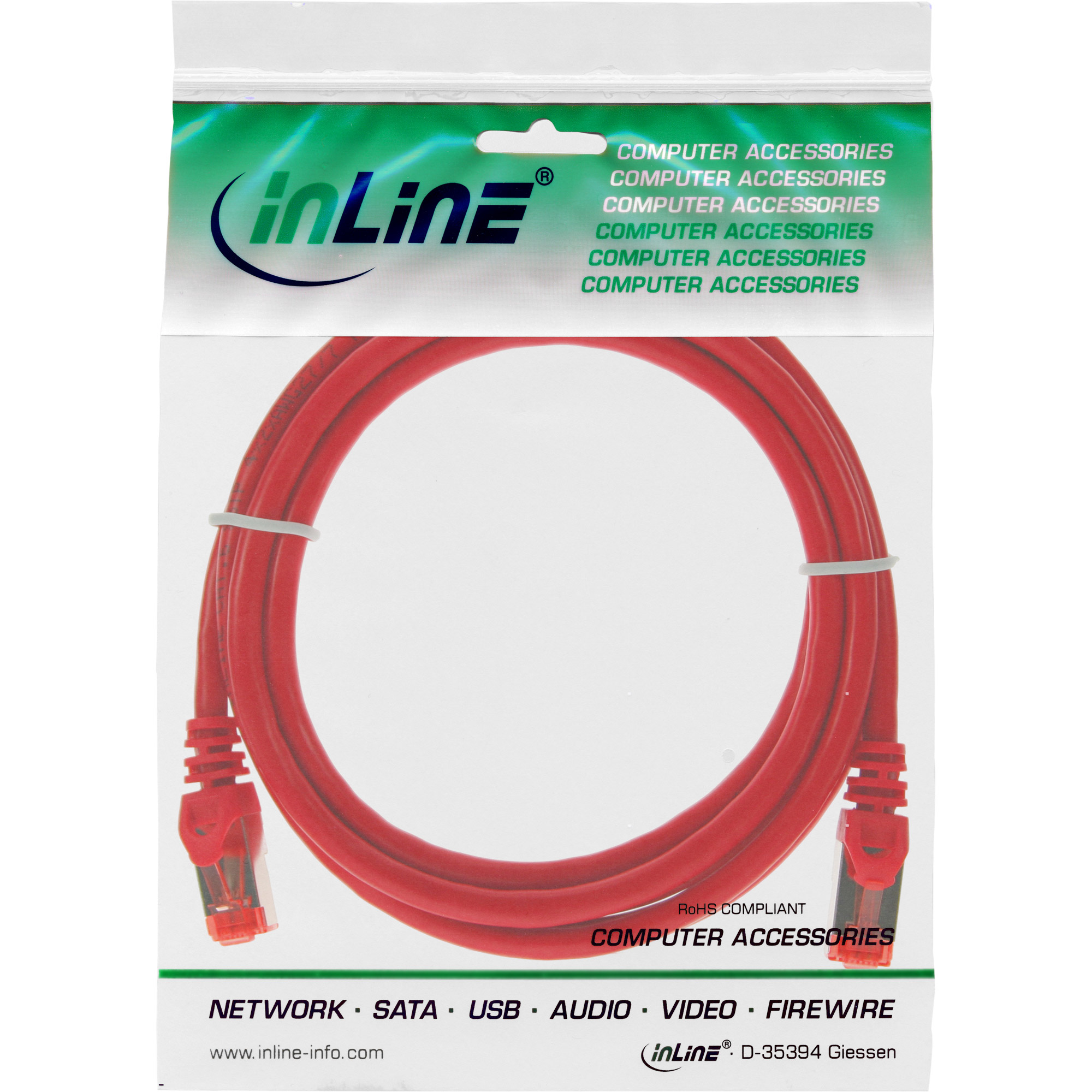 InLine Patchkabel - S/FTP (PiMf) - Cat.6 - 250MHz - PVC - CCA - rot - 1m