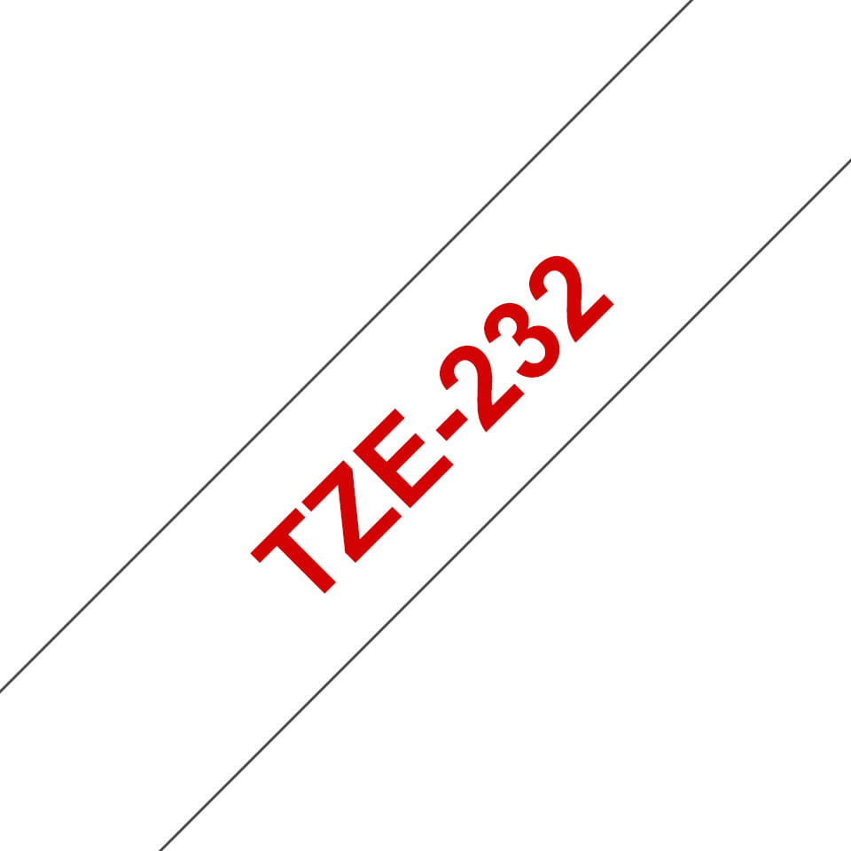 Brother TZe-232 - Standard-Klebstoff - Rot auf Weiß - Rolle (1,2 cm x 8 m)