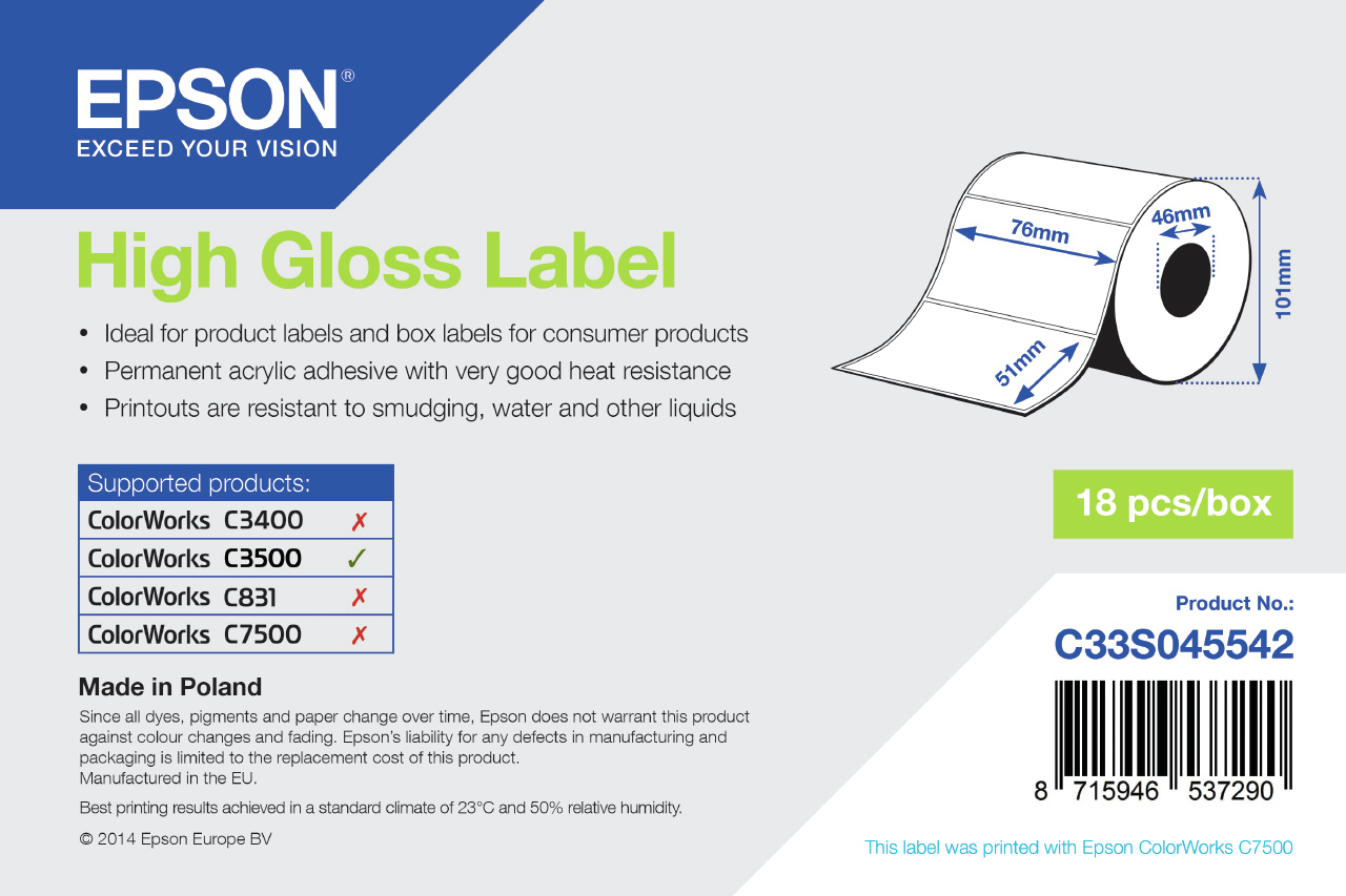 Epson Hochglänzend - 76 x 51 mm 610 Etikett(en) (1 Rolle(n)