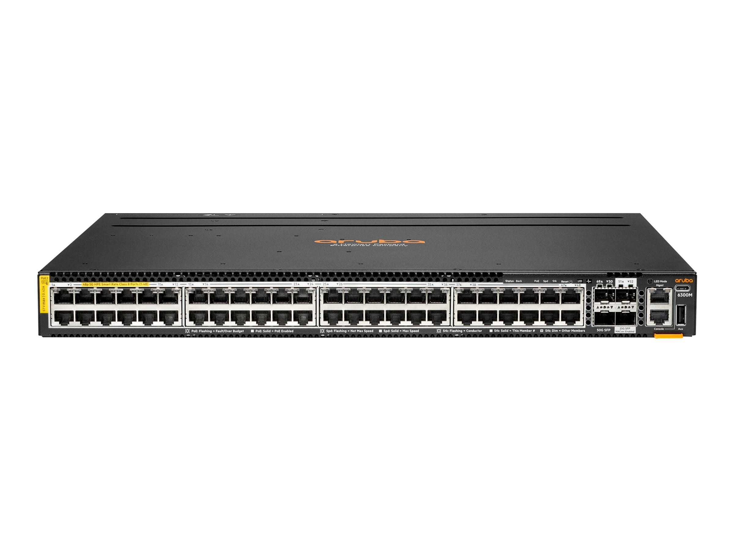 HPE Aruba Networking 6300M 48p Smart Rate 1G/2.5G/5G Class6 PoE 4p SFP56 50G TAA Switch - Switch - max. Stapelentfernung 10 km - L3 - managed - 48 x 100/1000/2.5G/5G (4PPoE)