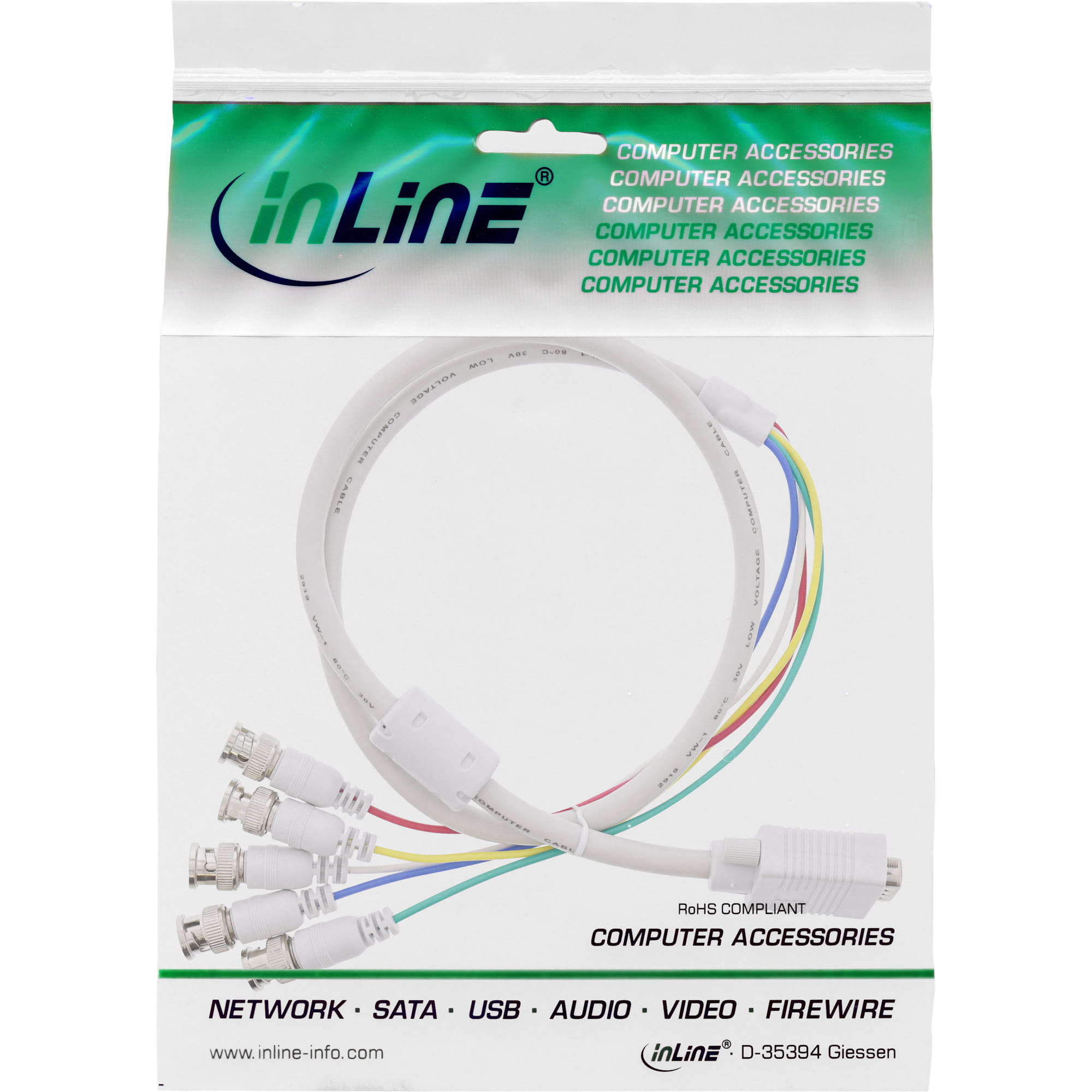 InLine VGA BNC Kabel - 5x BNC Stecker an 15pol HD Stecker - 3m