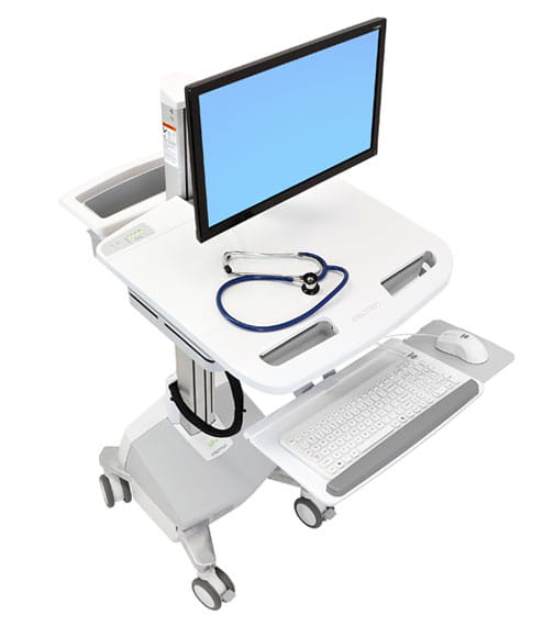 Ergotron EMR Cart with LCD Arm, LiFe Powered - Wagen - für LCD-Display / PC-Ausrüstung - Kunststoff, Aluminium, verzinker Stahl - Grau, weiß, Polished Aluminum - Bildschirmgröße: bis zu 55,9 cm (bis zu 22 Zoll)