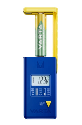 Varta LCD Battery Tester, 9v, AA, AAA, C, D, Alkali, Lithium-Ion (Li-Ion), Nickel-Metallhydrid (NiMH), Blau, Gelb
