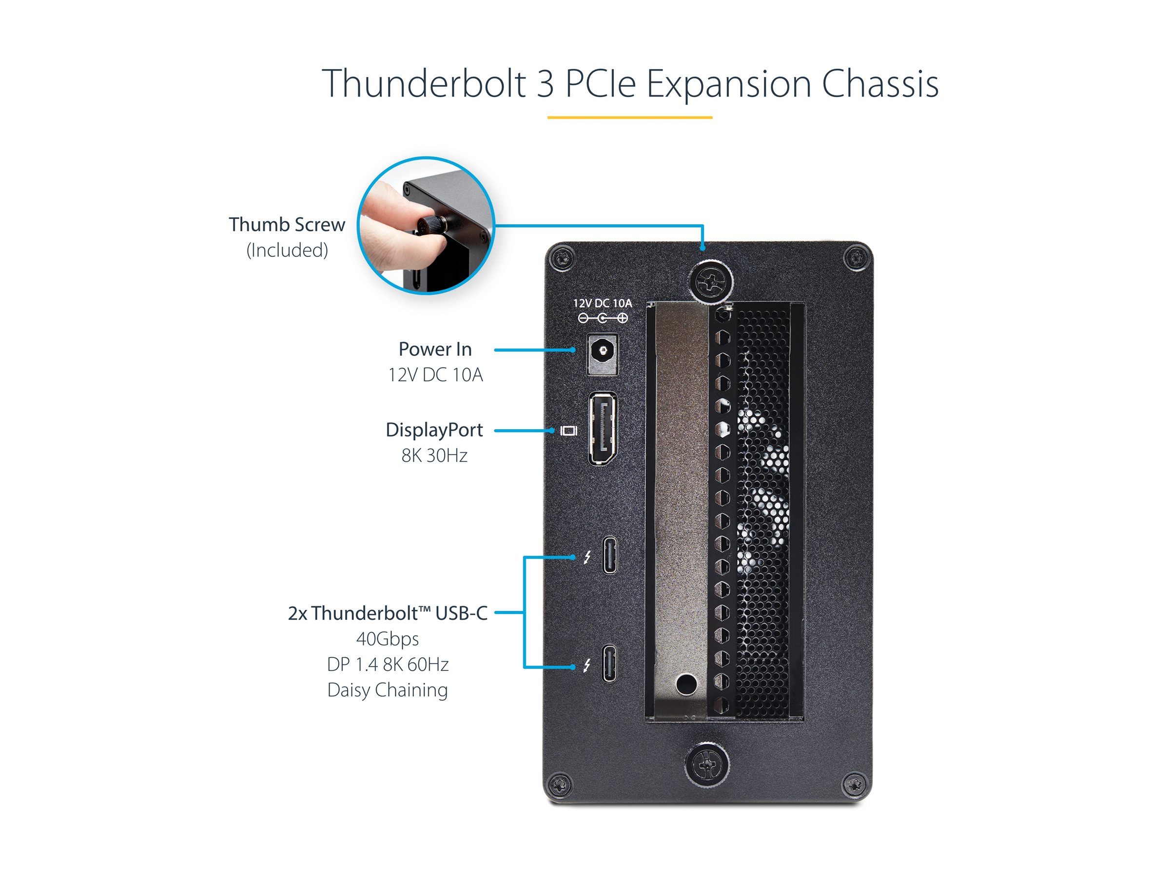 StarTech.com Thunderbolt 3 PCIe Expansion Chassis, Enclosure Box W/Dual PCI-E Slots, External PCIe Slots for Laptops/Desktops/All-In-Ones, 8K/4K Output Via TB3/DP 1.4 Ports - For PCI Express Cards (2TBT3-PCIE-ENCLOSURE)