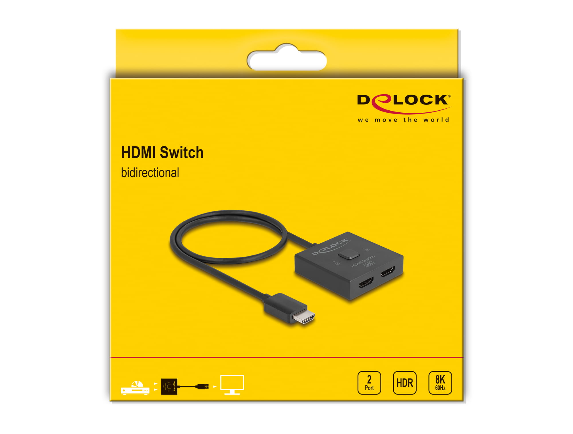 Delock HDMI Switch 2 auf 1 bidirektional 8K, HDMI, Kunststoff, Schwarz, 144 Hz, 3840 x 2160, 7680 x 4320, 7680 x 4320 Pixel