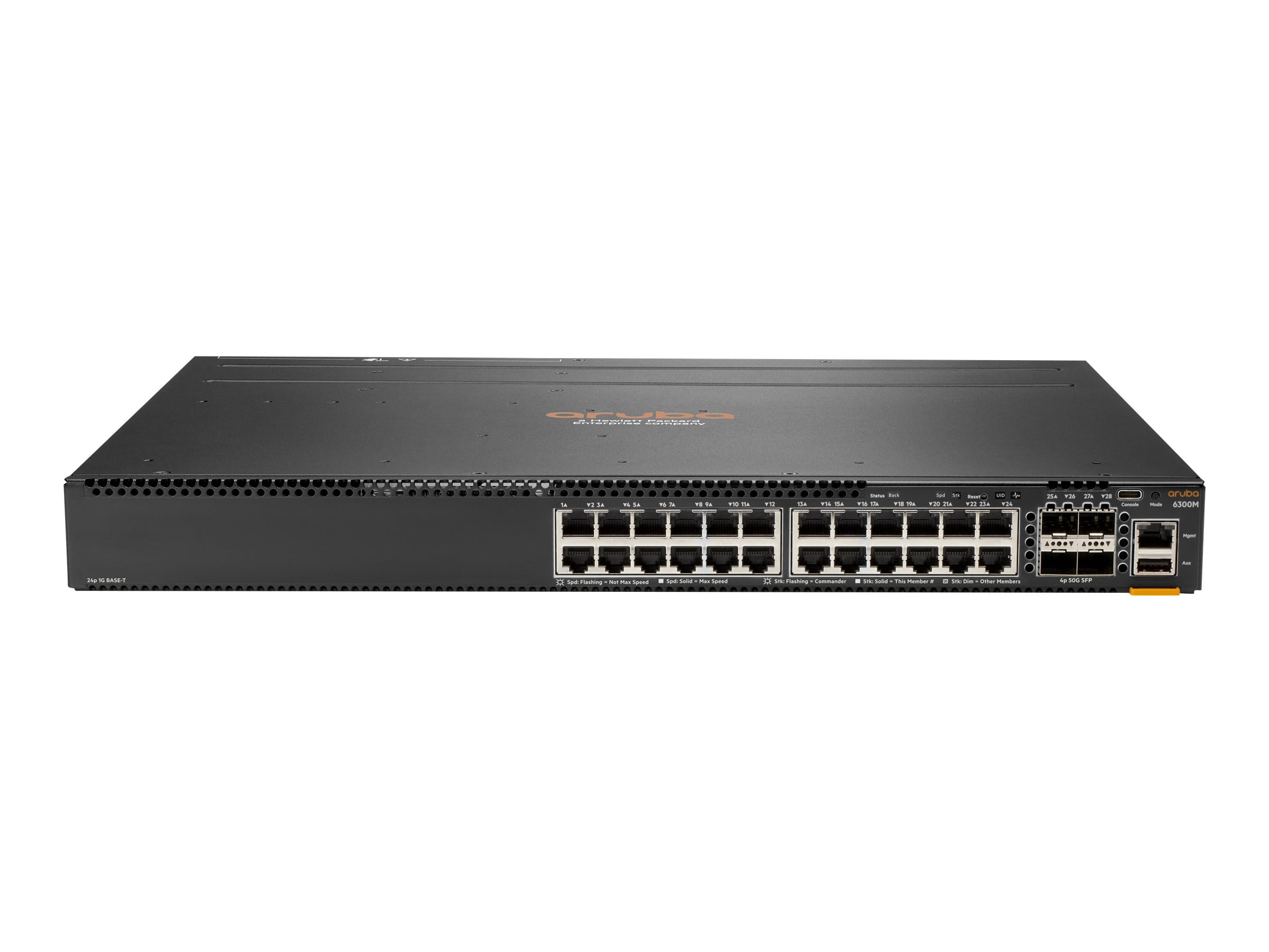 HPE Aruba 6300F - Switch - L3 - managed - 24 x 10/100/1000 + 4 x 1 Gigabit / 10 Gigabit / 25 Gigabit / 50 Gigabit SFP56 (Uplink / Stacking) HPE Aruba 6300F - Switch - L3 - managed - 24 x 10/100/1000 + 4 x 1 Gigabit / 10 Gigabit / 25 Gigabit / 50 Gigabit SFP56 (Uplink / Stacking)