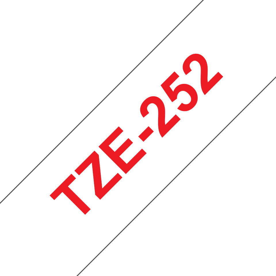 Brother TZe-252 - Standard-Klebstoff - Rot auf Weiß - Rolle (2,4 cm x 8 m)