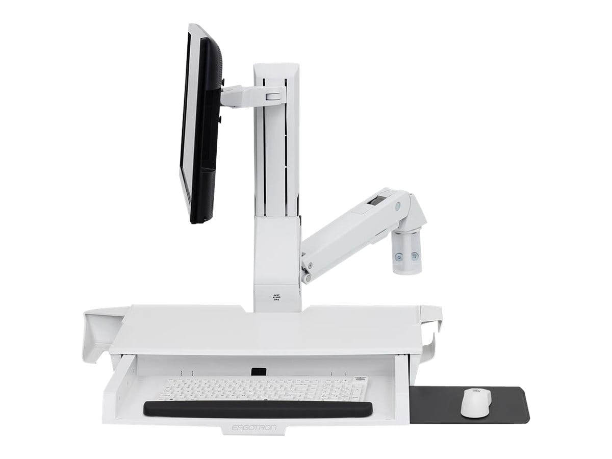 Ergotron Sit-Stand Combo Arm - Befestigungskit (Handgelenkkissen, Wandmontagehalterung, Display-Halterung, Schienenmontage Halterungsset, Mausablage zum Herausziehen, Combo Schwenkarm, Arbeitsfläche mit Tastaturablage, Scanner- und Maushalter)