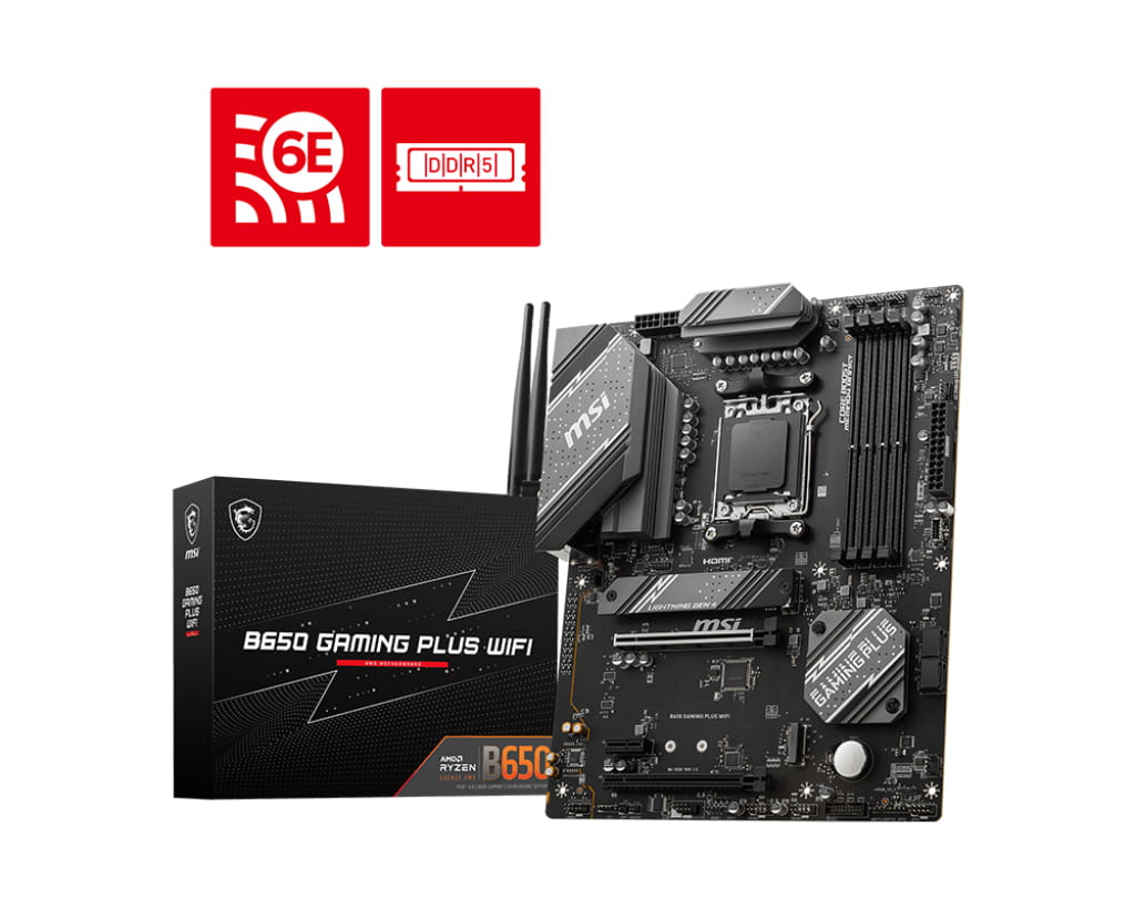 MSI B650 GAMING PLUS WIFI - Motherboard - ATX - Socket AM5 - AMD B650 Chipsatz - USB 3.2 Gen 1, USB 3.2 Gen 2, USB-C 3.2 Gen2, USB-C 3.2 Gen 2x2 - 2.5 Gigabit LAN, Bluetooth, Wi-Fi - Onboard-Grafik (CPU erforderlich)