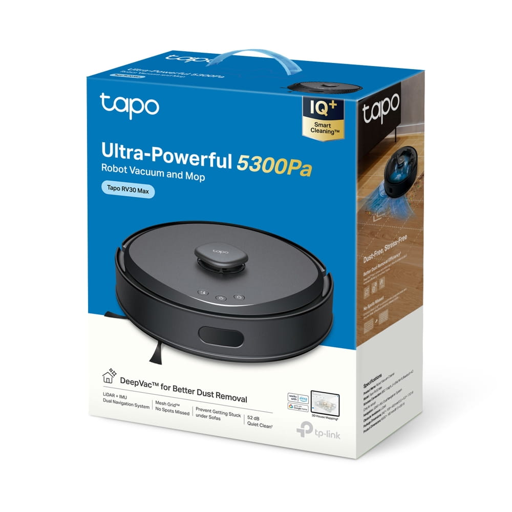 TP-LINK Tapo RV30 Max, Beutellos, Schwarz, Rund, 0,3 l, 55 dB, 0,3 l