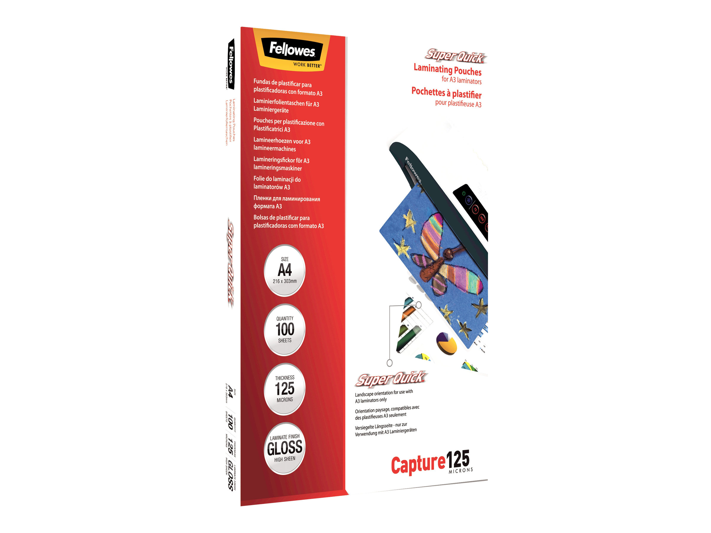 Fellowes Laminating Pouches SuperQuick Capture 125 micron - 125 Mikron - 100er-Pack - glänzend - durchsichtig - A4 (210 x 297 mm)