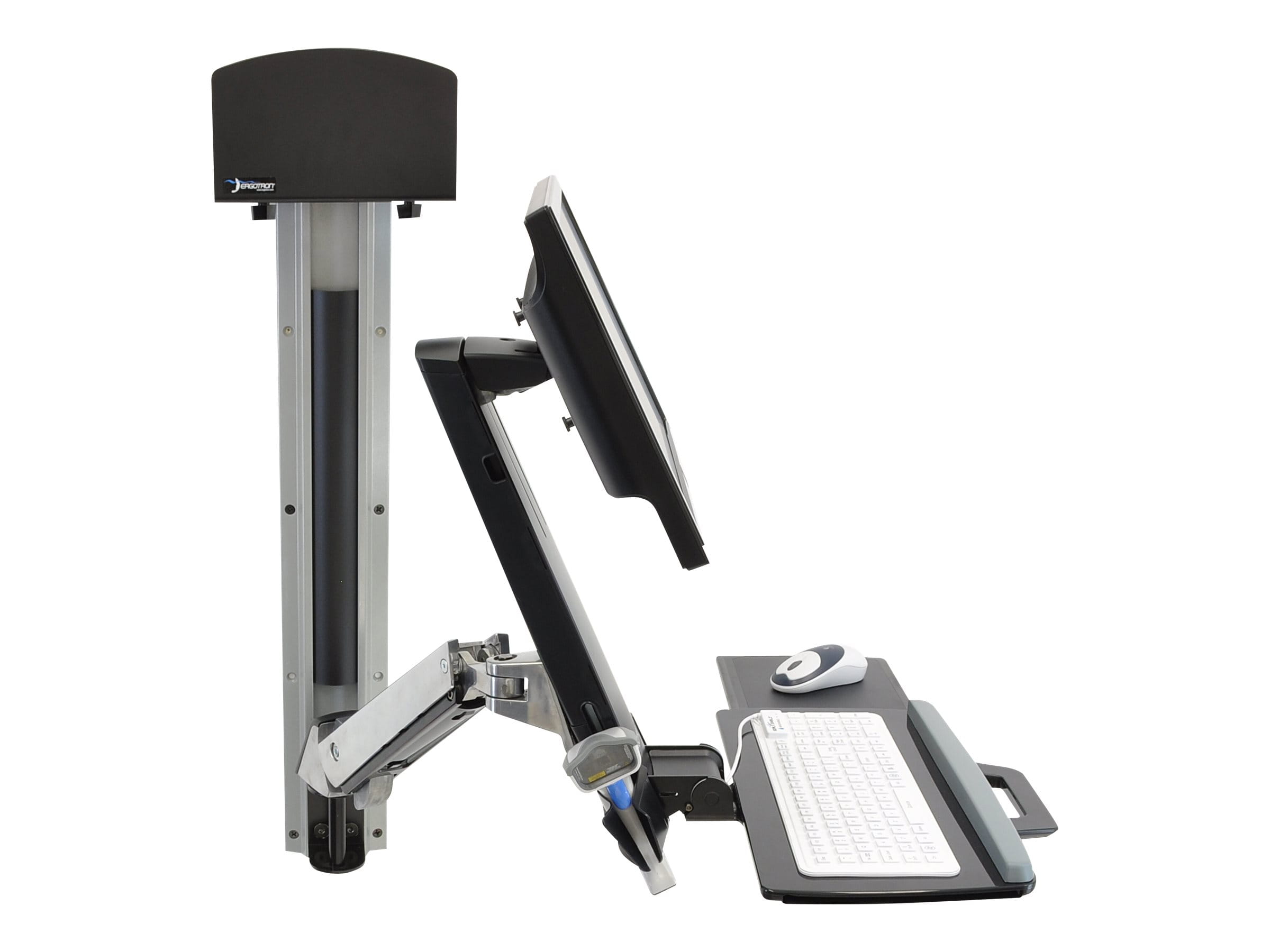 Ergotron Sit-Stand Combo System Mit CPU-Halter klein - Befestigungskit (CPU-Halter, 2 Schienenabdeckungen, 2 Kabelkanäle, Handgelenkkissen, einstellbarer Monitorarm, VESA-Halterung, Wandschiene 34", Montagesystem mit CPU-Halterung und Armen, Tastaturabl