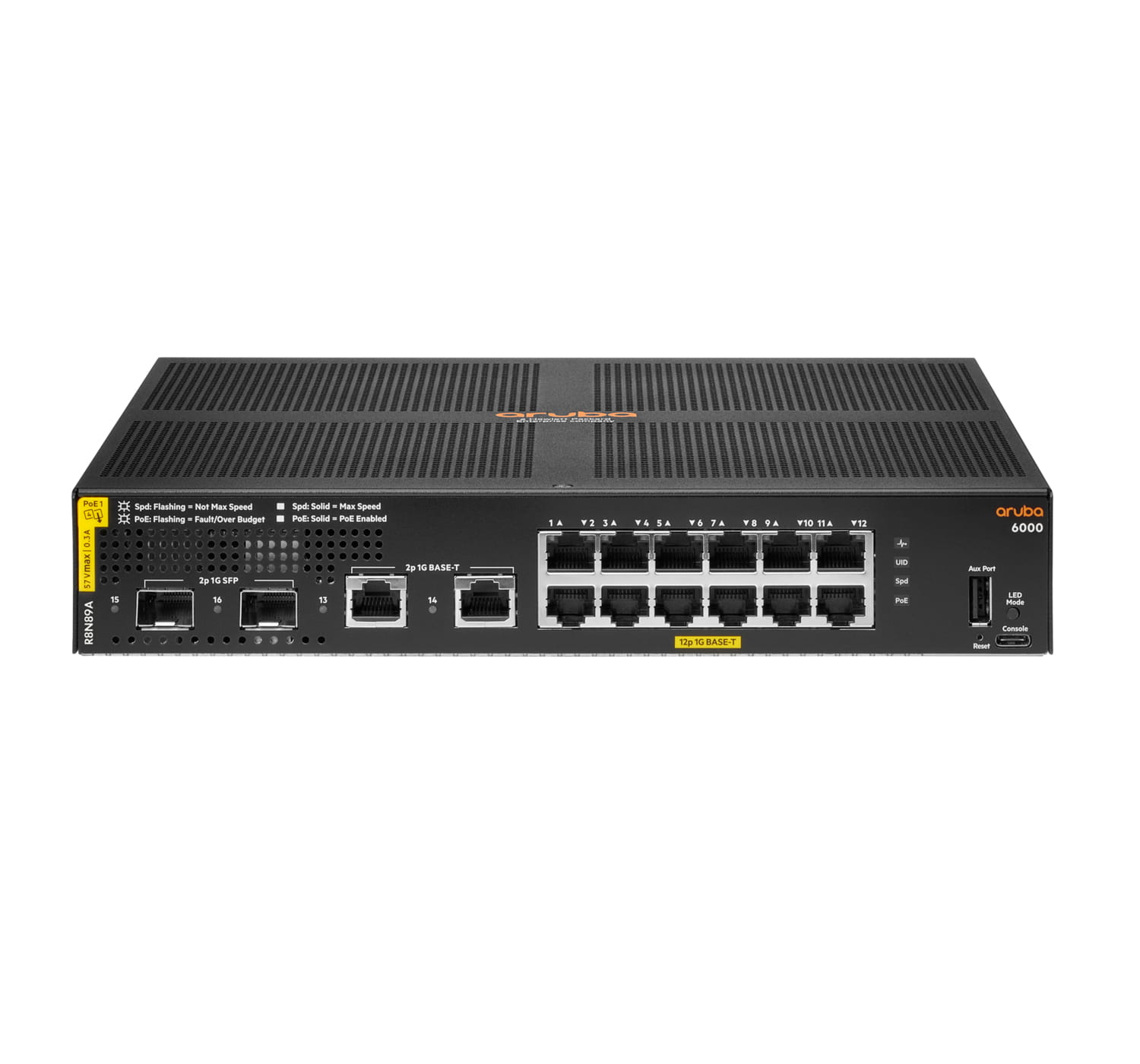 HPE Aruba 6000 12G Class4 PoE 2G/2SFP 139W Switch - Switch - managed - 12 x 10/100/1000 (PoE+)