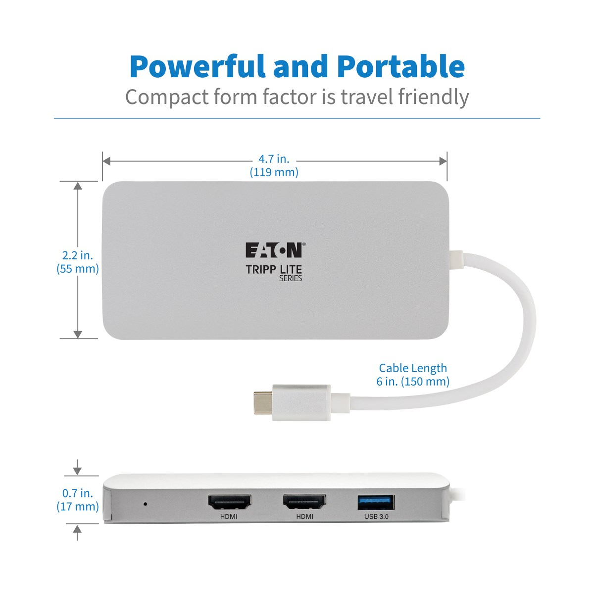 Eaton Tripp Lite Series USB C Docking Station w/ USB-A Hub, 2x HDMI, VGA, PD Charging 1080p @ 60 Hz, Silver USB Type C, USB-C, USB Type-C Thunderbolt 3 Compatible