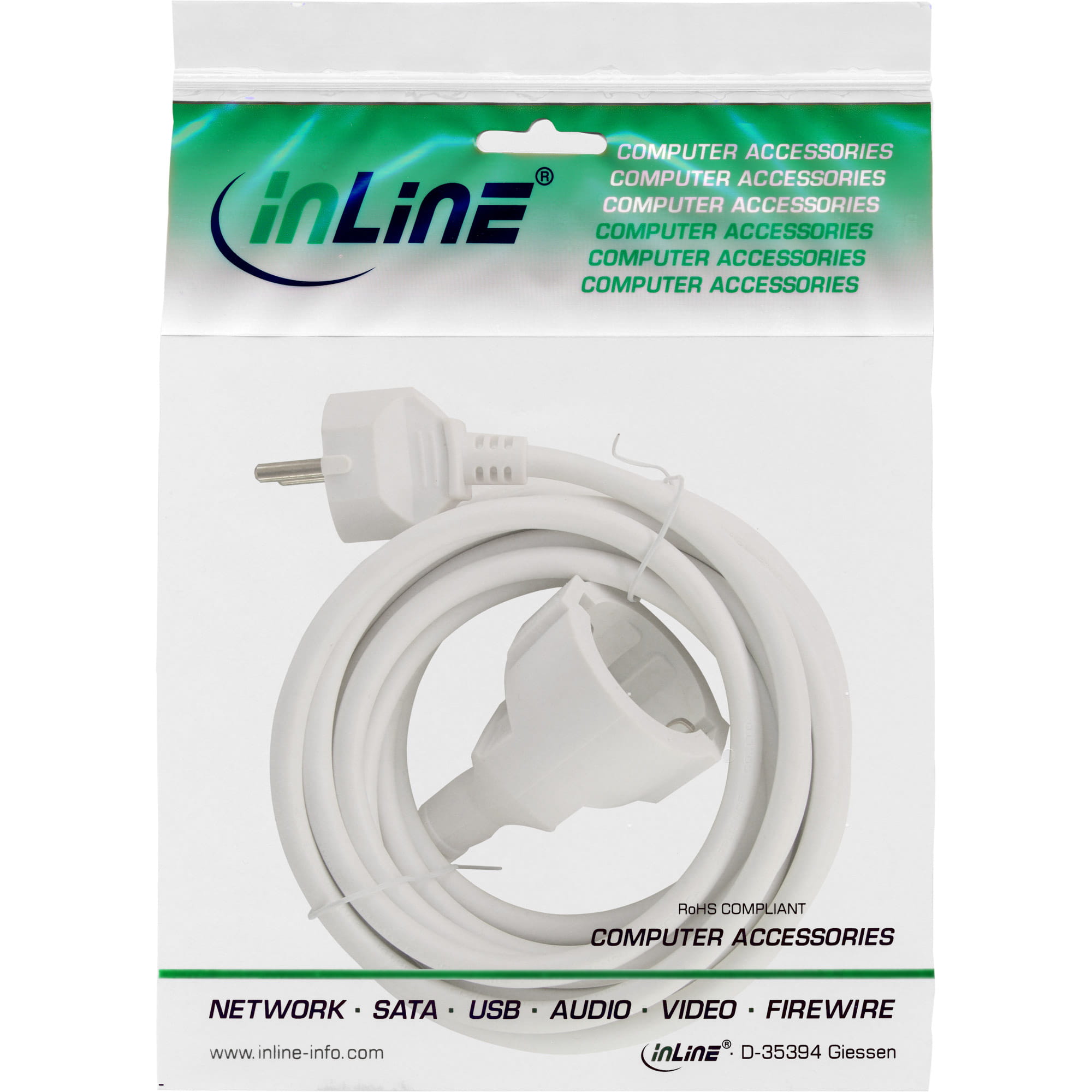 InLine Schutzkontakt-Verlängerung ST / BU - weiß - 5m