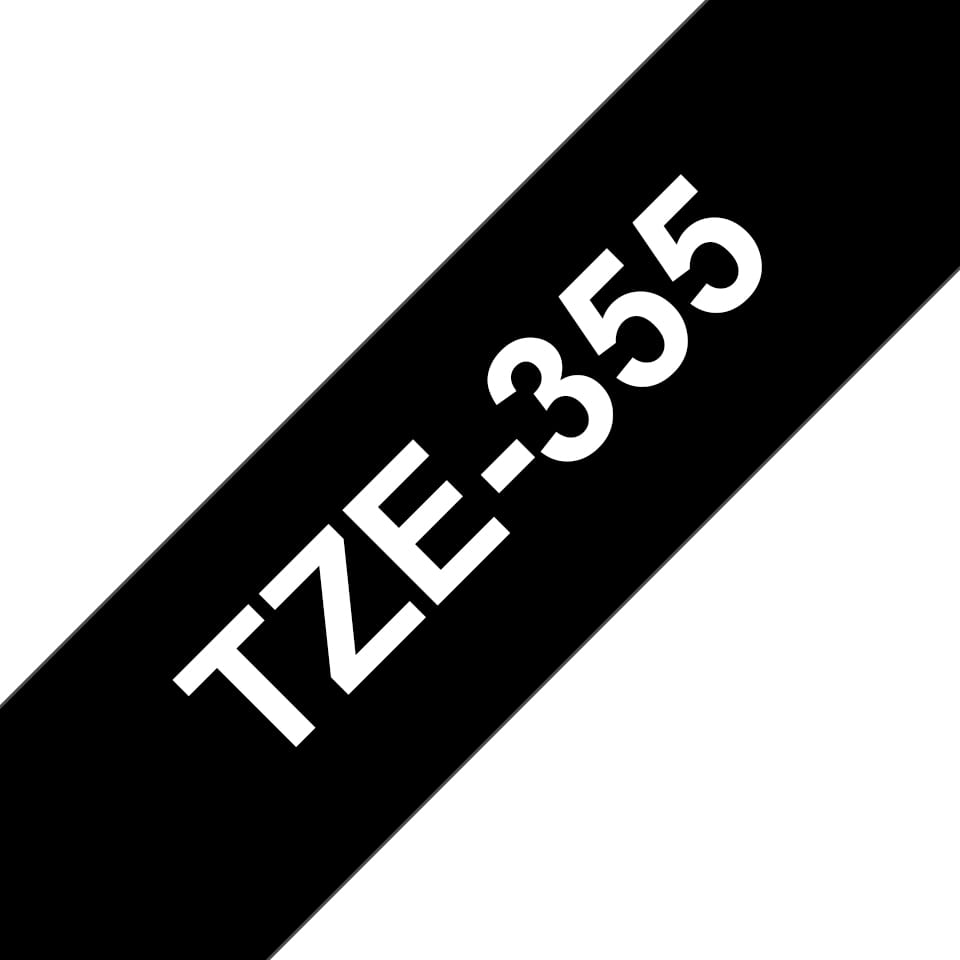 Brother TZe-355 - Selbstklebend - Weiß auf Schwarz - Rolle (2,4 cm x 8 m)