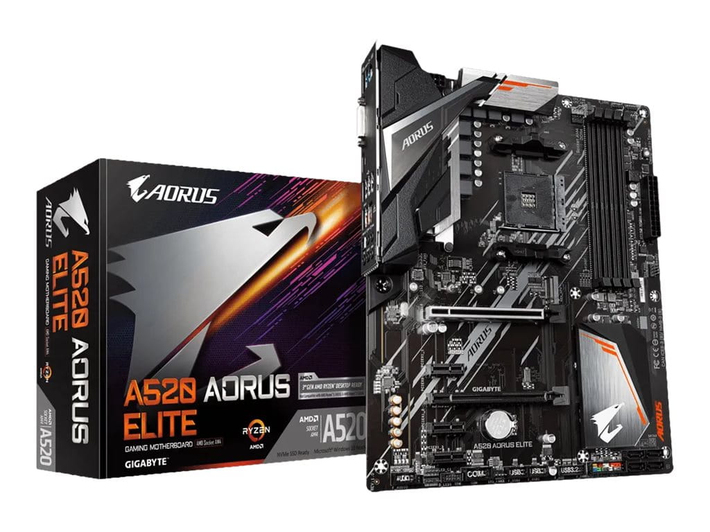 Gigabyte A520 AORUS ELITE - 1.0 - Motherboard - ATX - Socket AM4 - AMD A520 Chipsatz - USB 3.2 Gen 1, USB 3.2 Gen 2 - Gigabit LAN - Onboard-Grafik (CPU erforderlich)