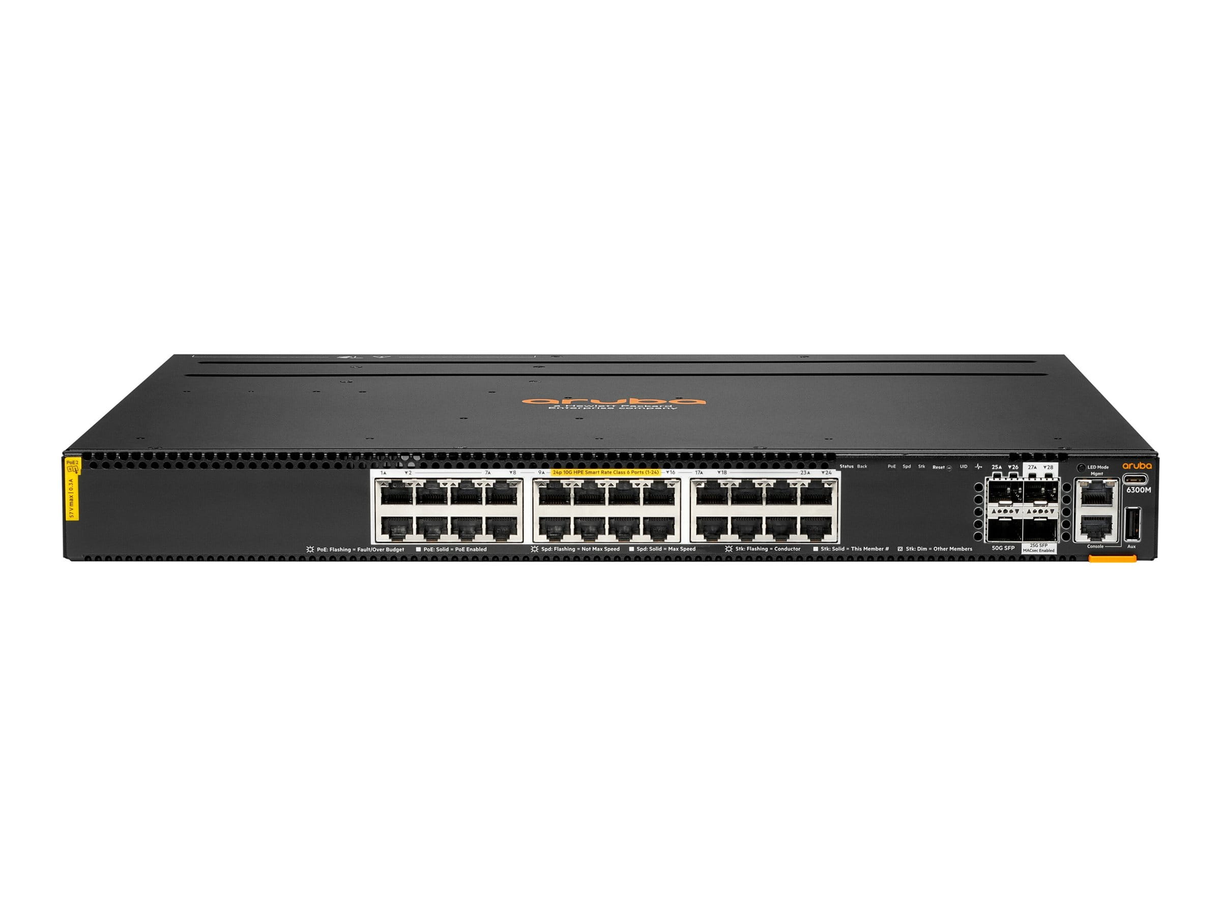 HPE Aruba Networking 6300M 24p 10M/100M/1G Class4 PoE 4p SFP56 50G TAA Switch - Switch - max. Stapelentfernung 10 km - L3 - managed - 24 x 10/100/1000 (1 PoE+)