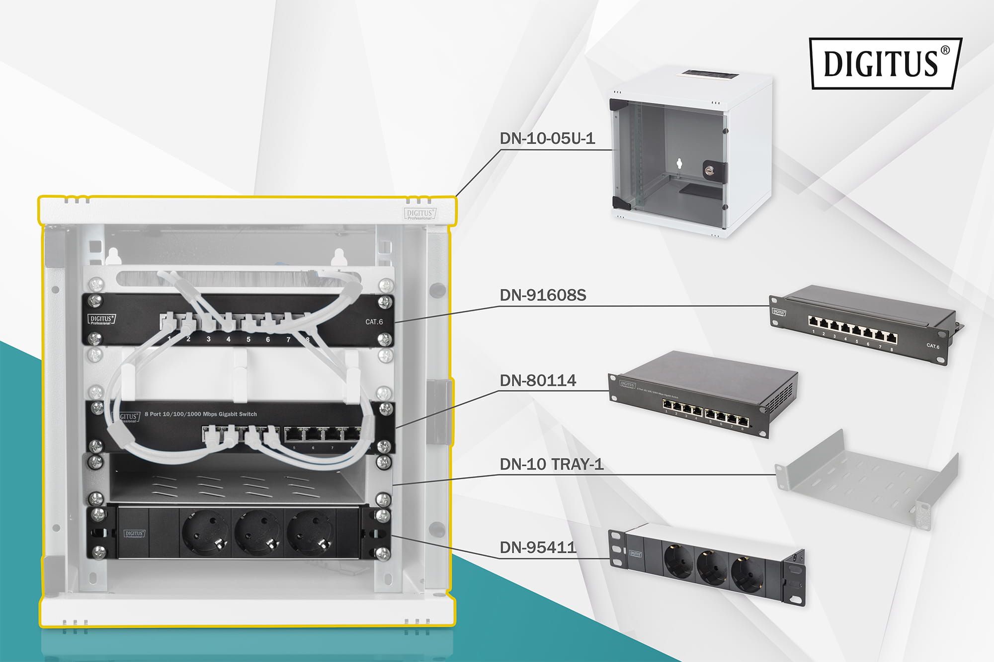 DIGITUS Netzwerk-Set 254 mm (10") - 6HE,  312 x 300 mm (B x T)