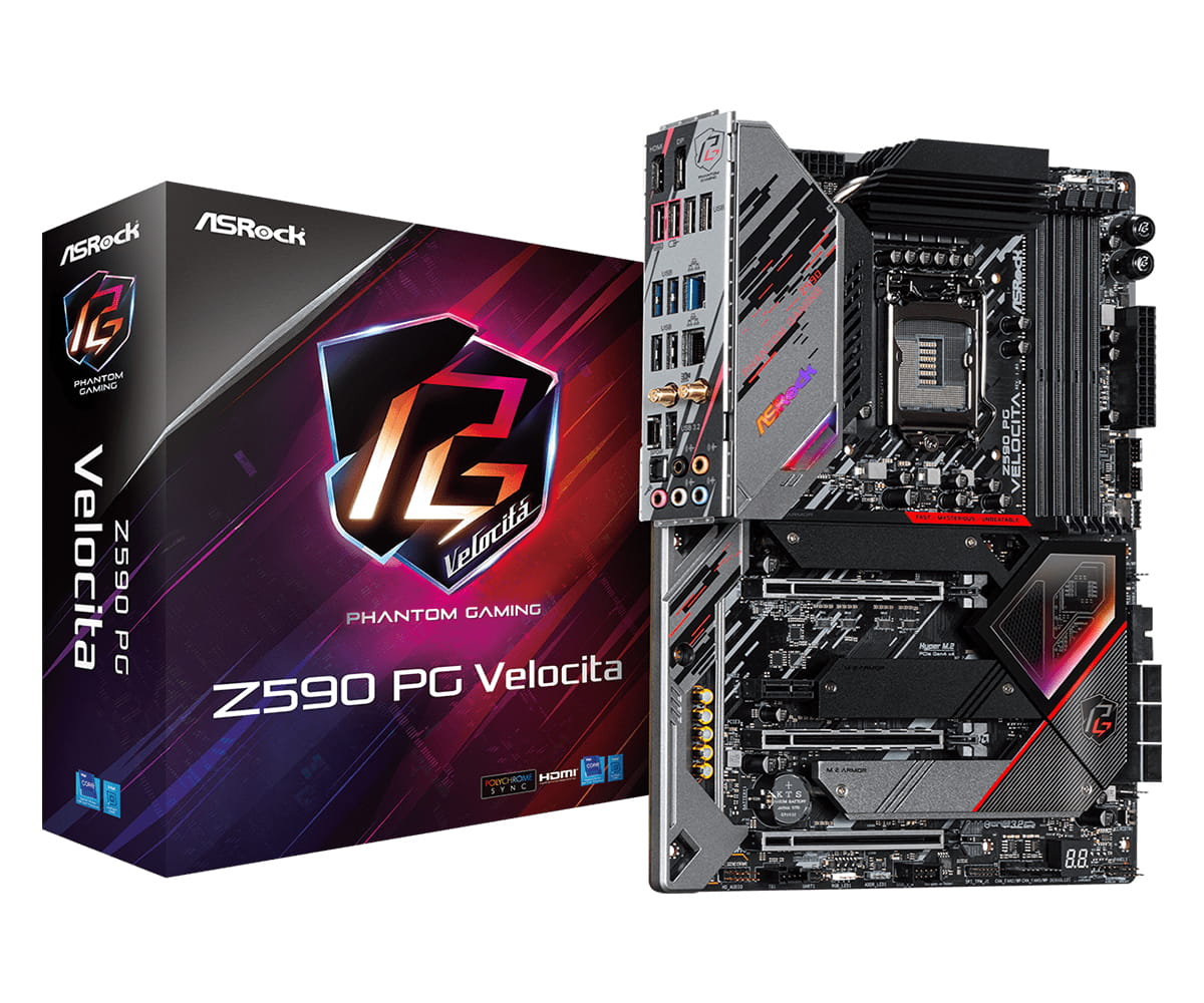 ASRock Z590 PG Velocita - Motherboard - ATX - LGA1200-Sockel - Z590 Chipsatz - USB-C Gen2, USB 3.2 Gen 1, USB 3.2 Gen 2, USB-C Gen 2x2 - Gigabit LAN, 2.5 Gigabit LAN, Wi-Fi, Bluetooth - Onboard-Grafik (CPU erforderlich)