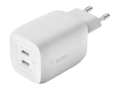 Belkin BoostCharge Pro GaN - Netzteil - PPS- und GaN-Technologie - 65 Watt - Fast Charge, PD 3.0 - 2 Ausgabeanschlussstellen (2 x USB-C)