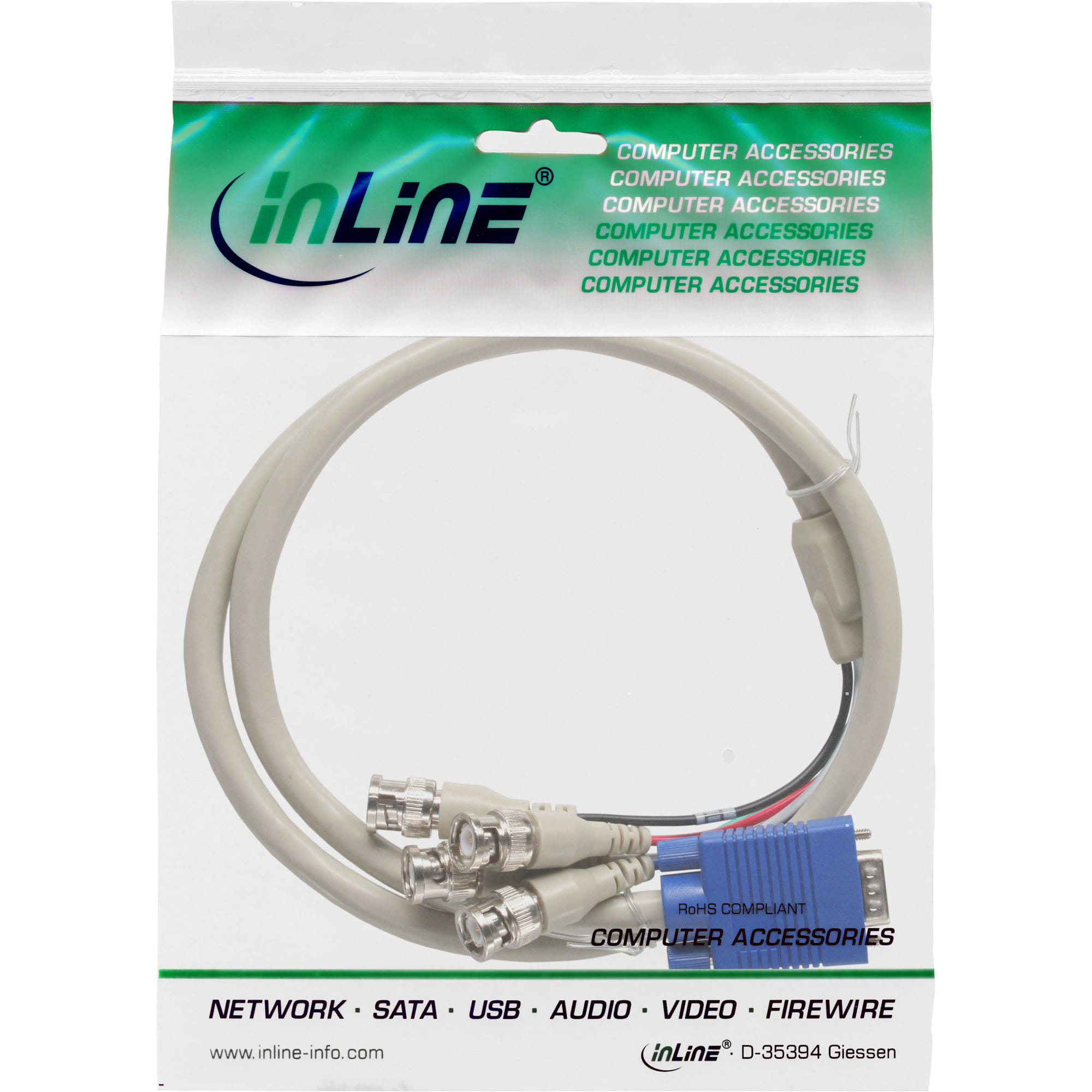 InLine VGA BNC Kabel - 5x BNC Stecker an 15pol HD Stecker - 3m