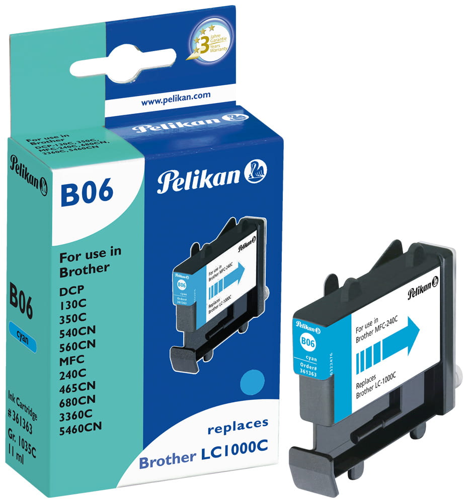 Pelikan B06 - 10 ml - Cyan - kompatibel - Tintenpatrone (Alternative zu: Brother LC1000C)