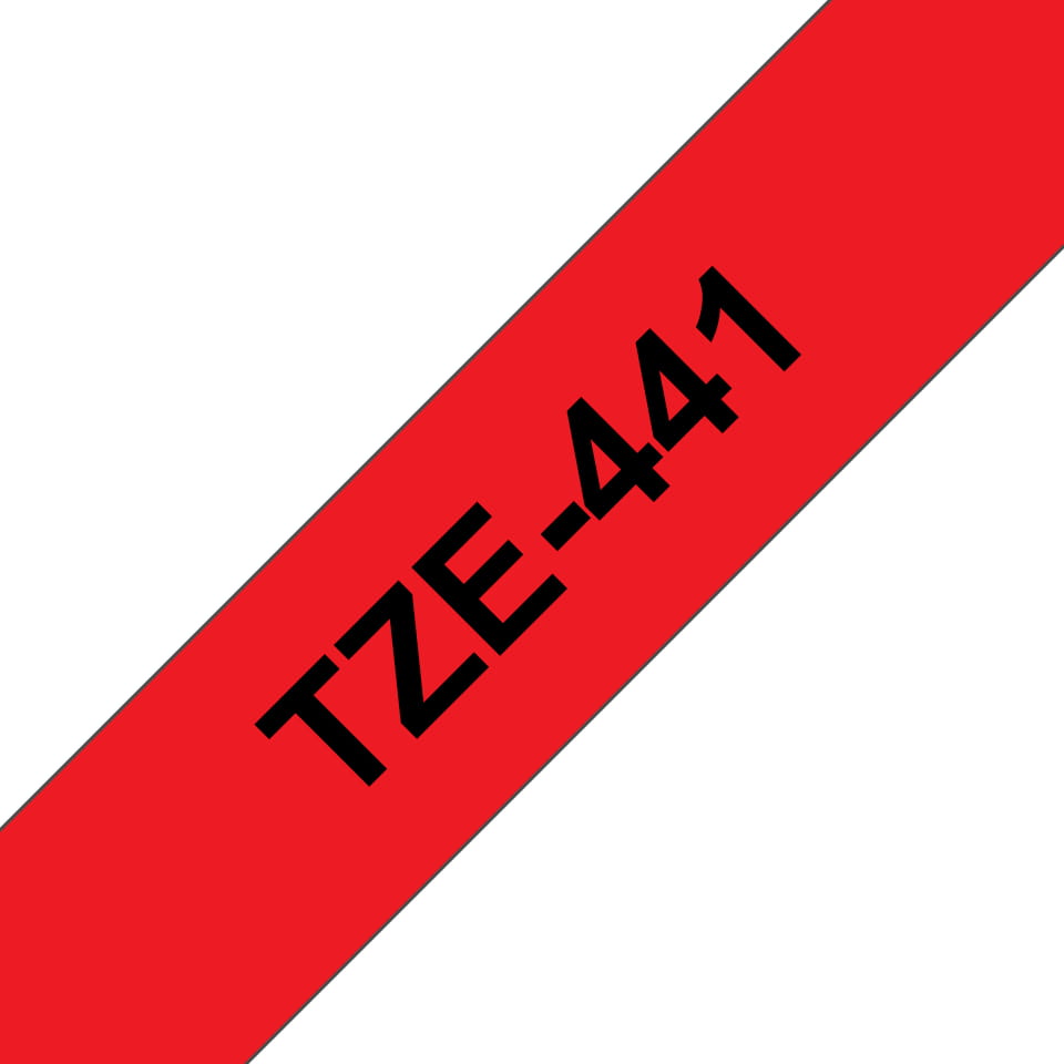 Brother TZe-441 - Standard-Klebstoff - schwarz auf rot - Rolle (1,8 cm x 8 m)