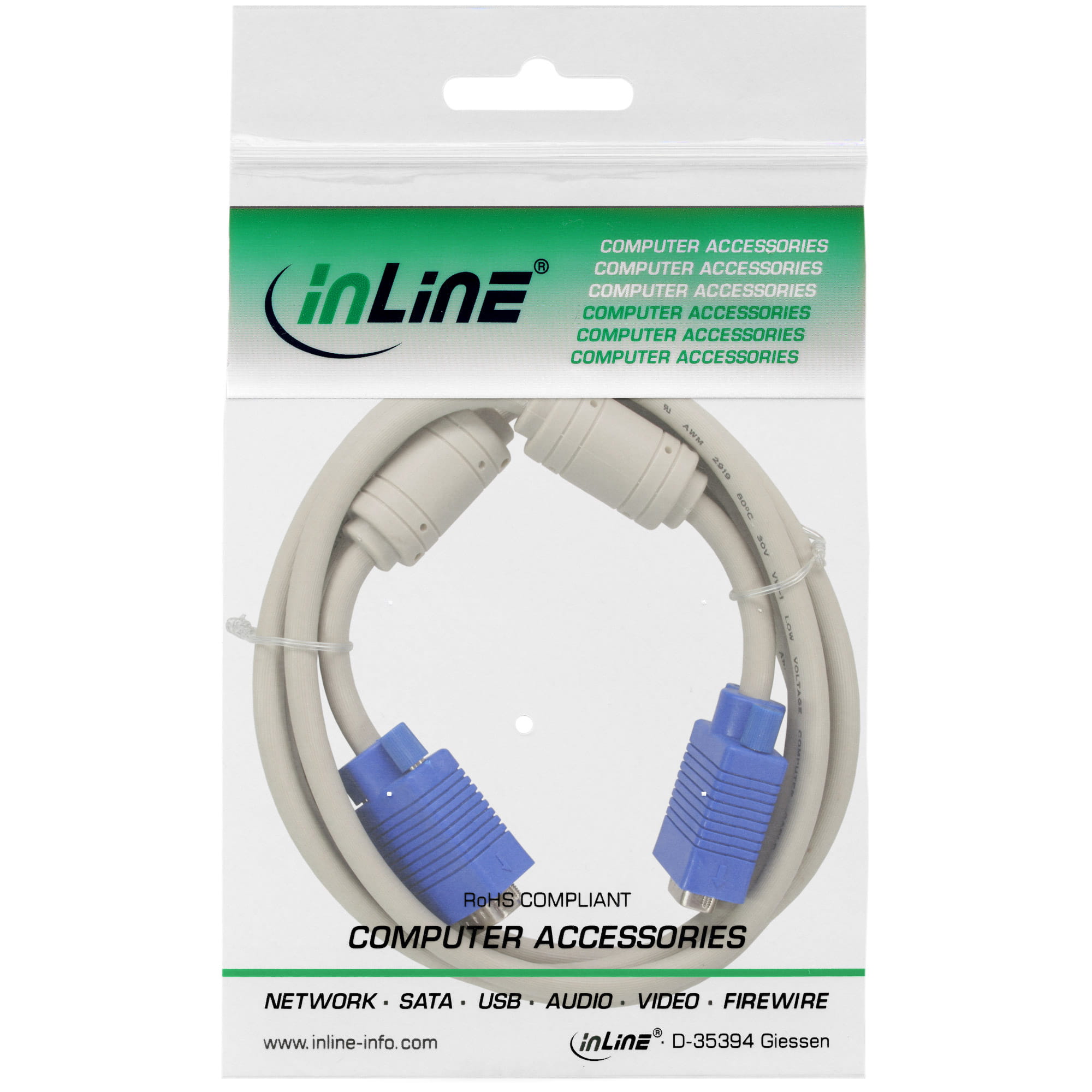 InLine S-VGA Kabel - 15pol HD Stecker / Stecker - grau - 10m