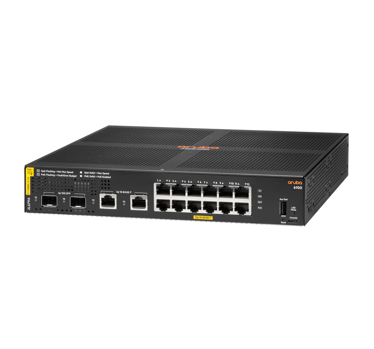 HPE Aruba 6100 12G Class4 PoE 2G/2SFP+ 139W Switch - Switch - managed - 12 x 10/100/1000 (PoE+)