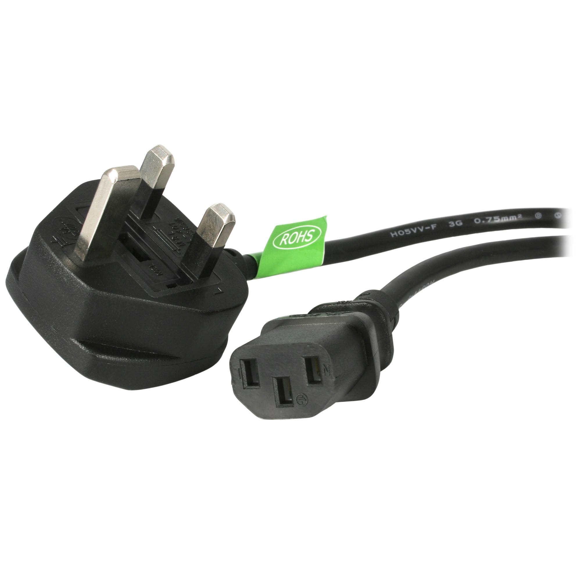 StarTech.com 3ft (1m) UK Computer Power Cable, BS 1363 to C13 Power Cord, 18AWG, 10A 250V, Black Replacement AC Power Cord, Monitor Power Cable, BS 1363 to IEC 60320 C13 Kettle Lead - PC Power Supply Cable (BS13U-1M-POWER-LEAD)