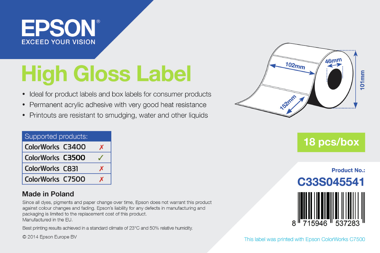Epson Hochglänzend - 102 x 152 mm 210 Etikett(en) (1 Rolle(n)