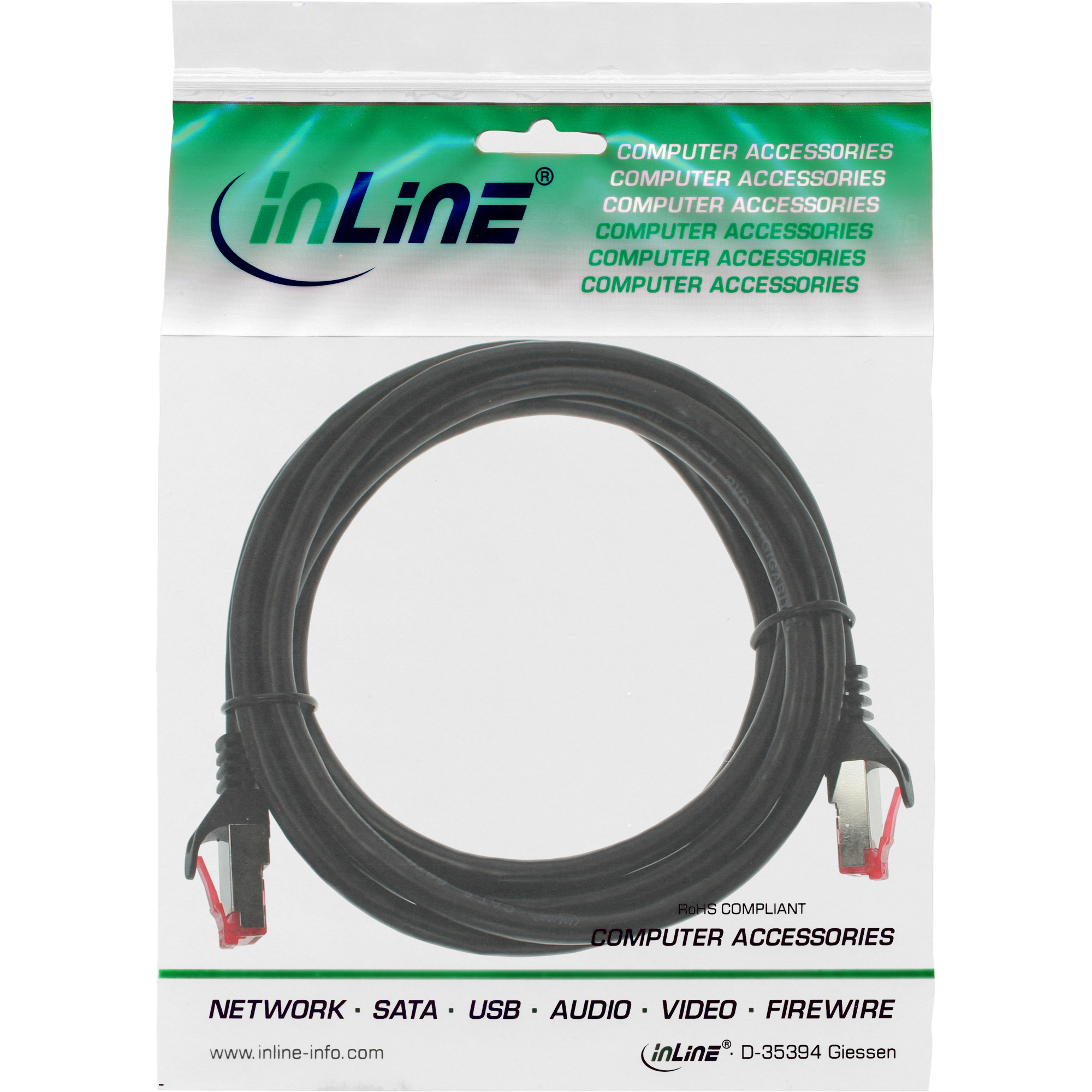 InLine Patchkabel - S/FTP (PiMf) - Cat.6 - 250MHz - PVC - CCA - schwarz - 3m