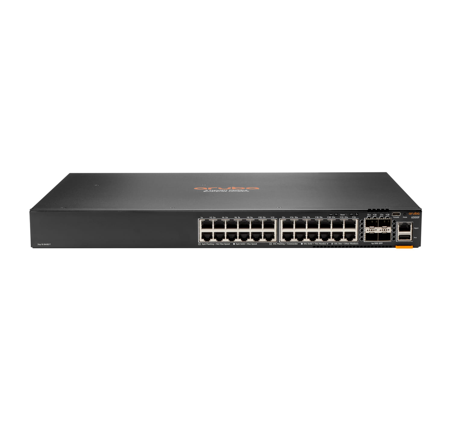 HPE Aruba 6300F - Switch - L3 - managed - 24 x 10/100/1000 + 4 x 1 Gigabit / 10 Gigabit / 25 Gigabit / 50 Gigabit SFP56 (Uplink / Stacking) HPE Aruba 6300F - Switch - L3 - managed - 24 x 10/100/1000 + 4 x 1 Gigabit / 10 Gigabit / 25 Gigabit / 50 Gigabit SFP56 (Uplink / Stacking)