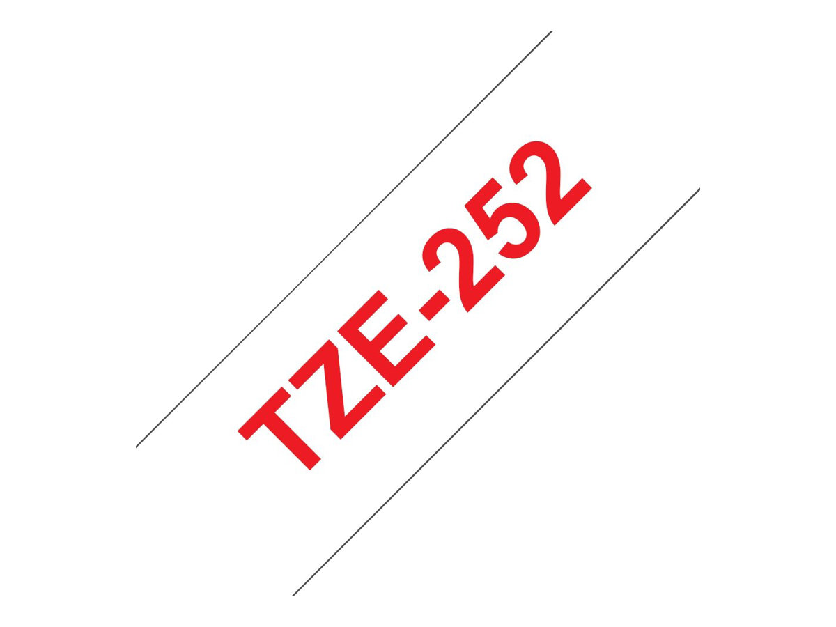 Brother TZe-252 - Standard-Klebstoff - Rot auf Weiß - Rolle (2,4 cm x 8 m)
