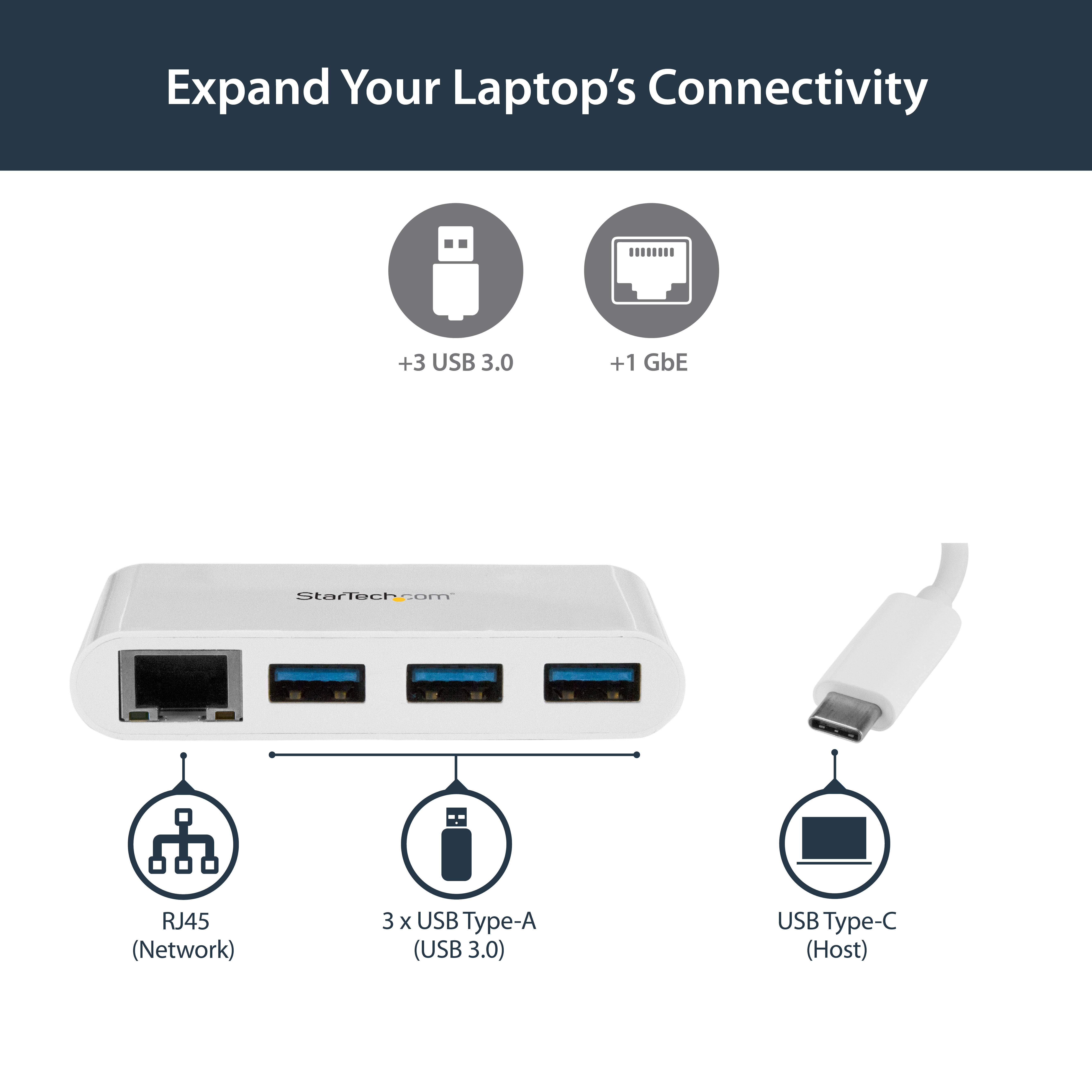 StarTech.com 3 Port USB 3.0 Hub plus Gigabit Ethernet