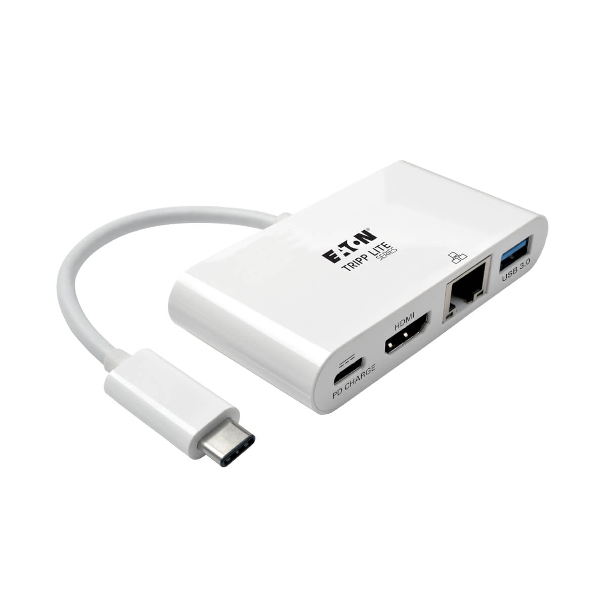 Tripp U444-06N-HGU-C USB-C Multiport Adapter – HDMI, USB 3.x (5 Gbps) Nabenanschluss, Gigabit Ethernet, 60 W PD-Aufladung, HDCP, Weiß, 1920 x 1080 Pixel