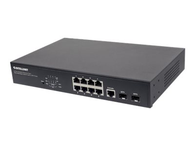 Intellinet 8-Port Gigabit Ethernet Web-Managed PoE+ Switch mit 2 SFP-Ports, 8 x PoE-Ports, IEEE 802.3at/af Power over Ethernet (PoE+/PoE)