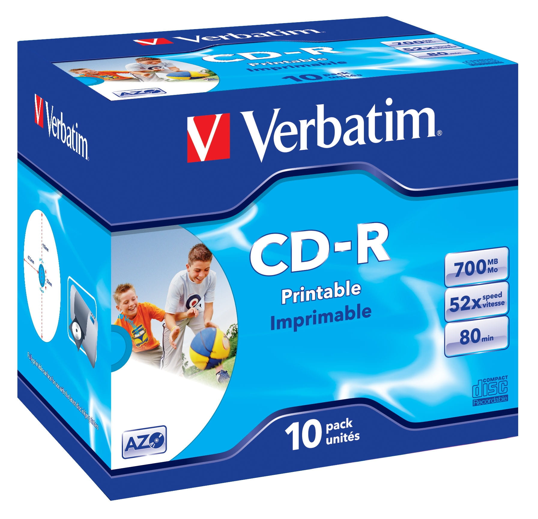Verbatim 10 x CD-R - 700 MB (80 Min) 52x - mit Tintenstrahldrucker bedruckbare Oberfläche, breite bedruckbare Oberfläche - Jewel Case (Schachtel)