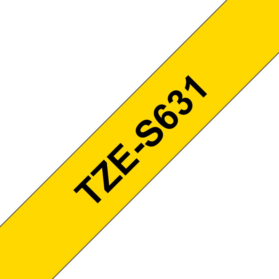 Brother TZe-S631 - Extrem stark haftend - Schwarz auf Gelb - Rolle (1,2 cm x 8 m)